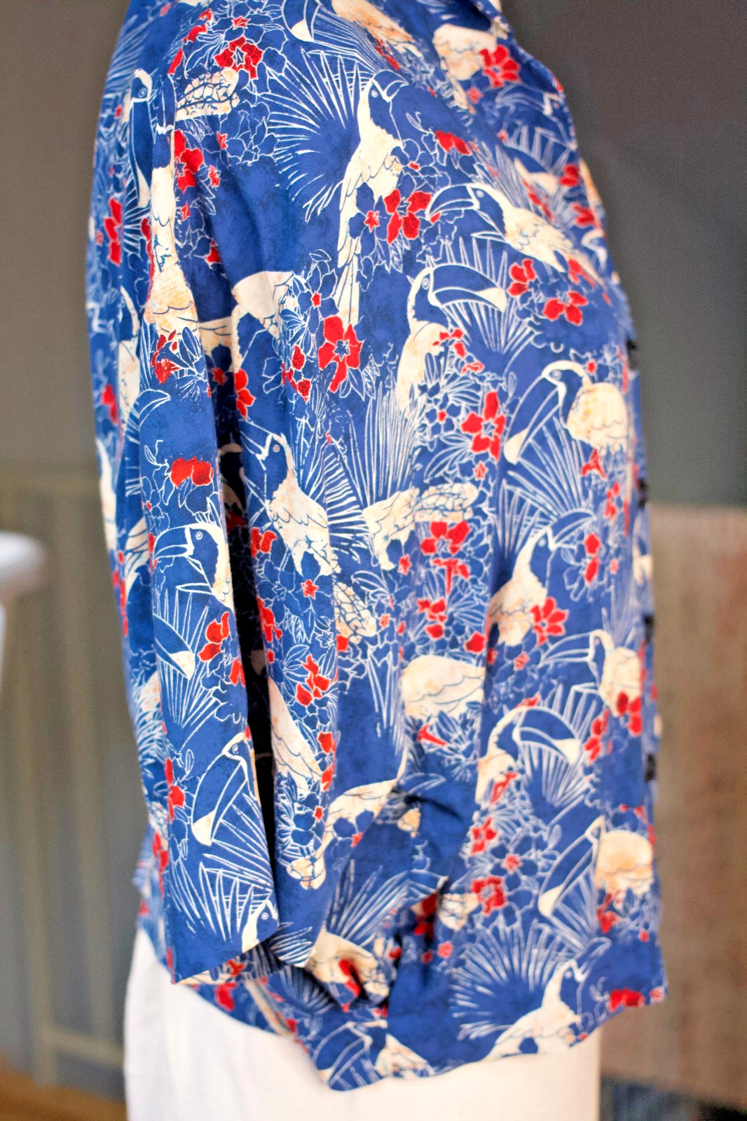 Zara TRF Women’s Cropped Button Front Blouse Blue Bird Floral Print Size M