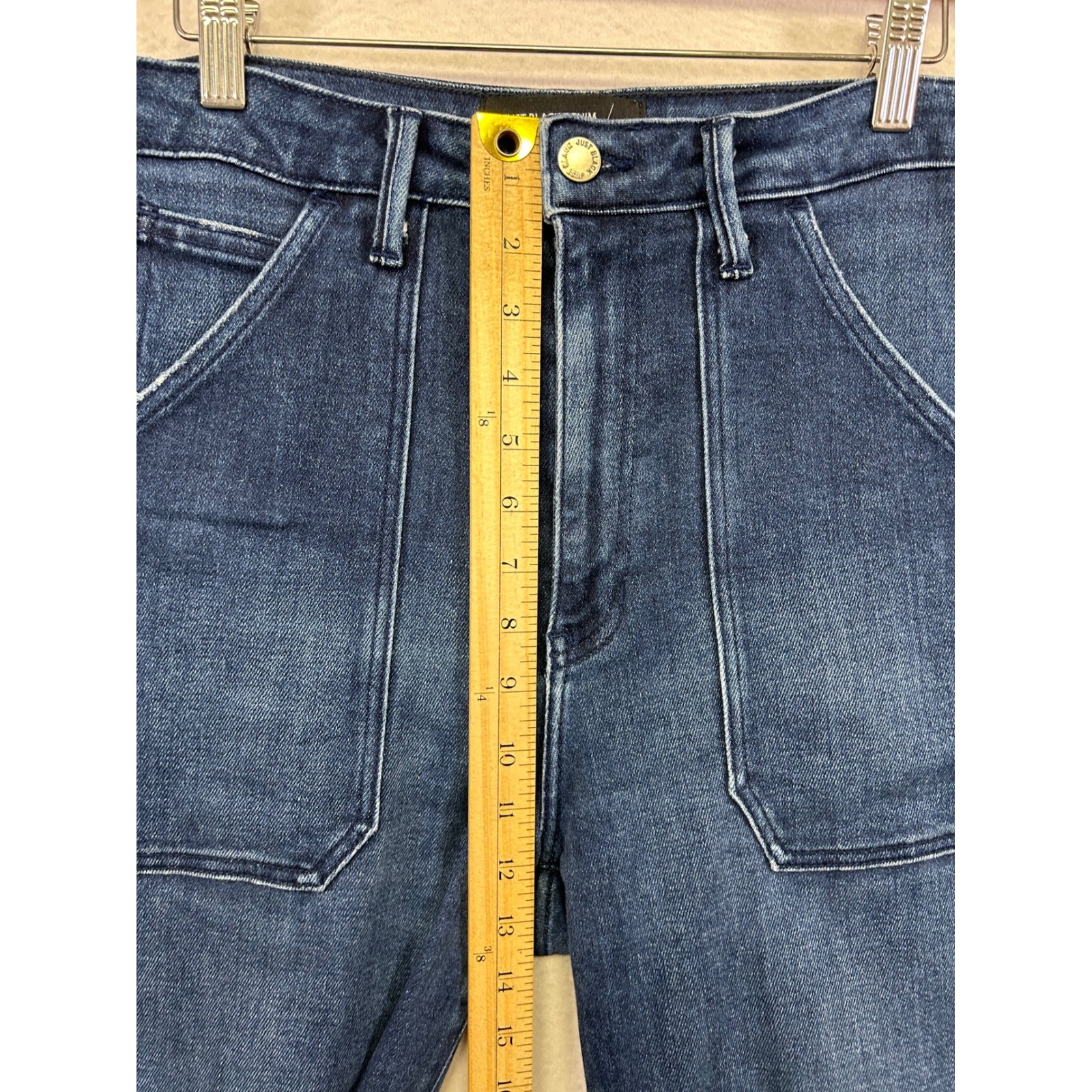 Utility Boho Just Black Denim Womens 29 Dark Blue Wide Leg Raw Hem Jeans BP339J