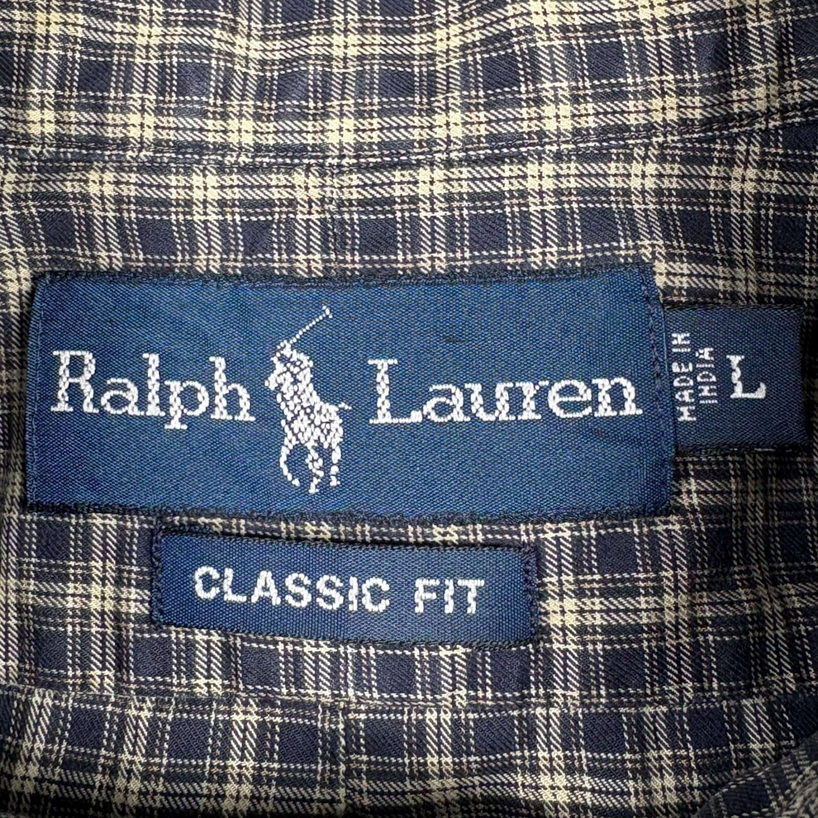 Ralph Lauren Men’s Shirt L Long Sleeve Black Blue Beige Plaid Classic Embroidery
