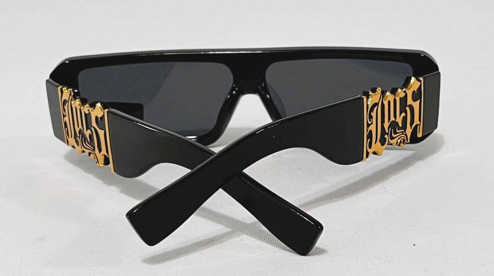 LOCS Sunglasses Big LOCS Logo Flat Top Black Plastic Frame Dark Shield Lenses.