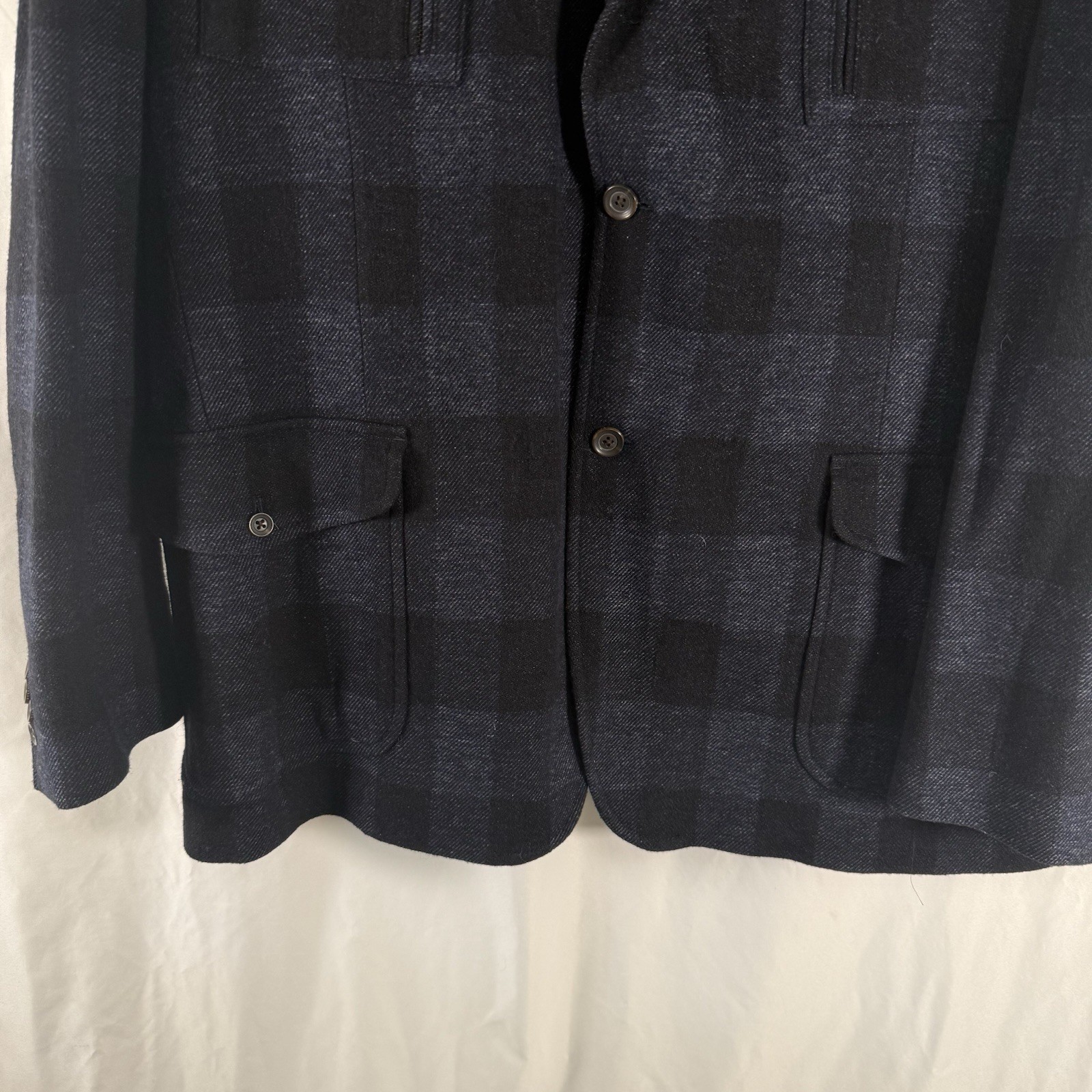 Kroon Blazer Jacket Men’s XL 50 Blue Plid Inner Zip Pockets Wool Blend Button Fr
