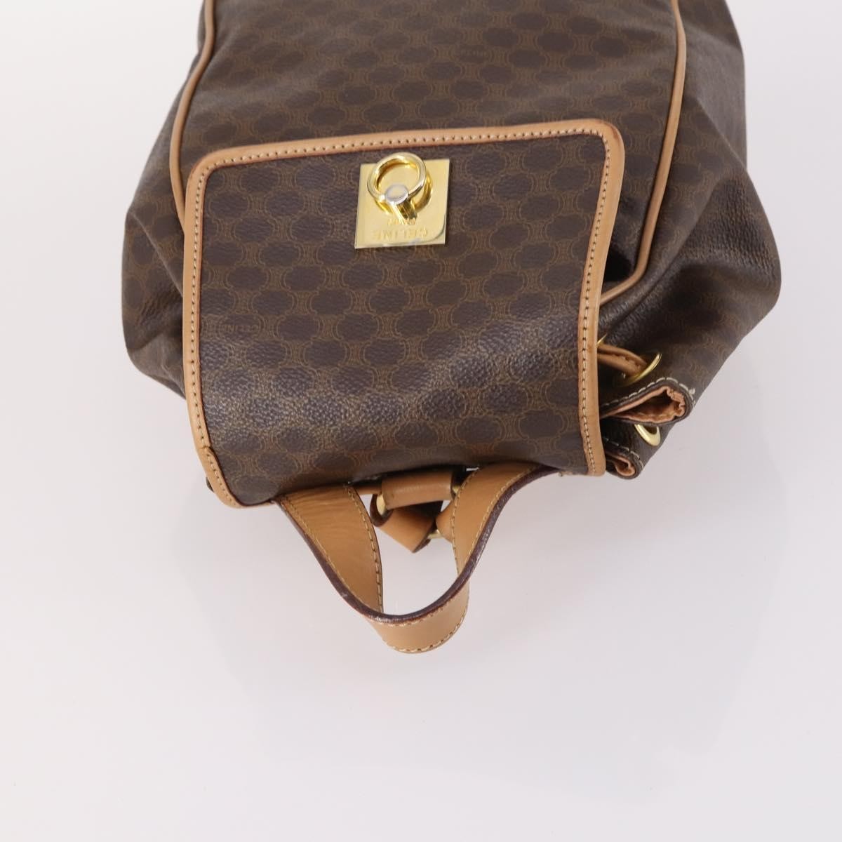 CELINE Macadam Canvas Backpack PVC Leather Brown Gold Auth ep10632