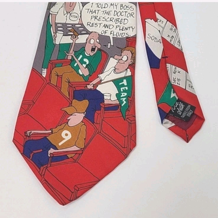 Bench Warmers by Richard Torrey Tie “Day off” Italian Novelty Tie Red Silk