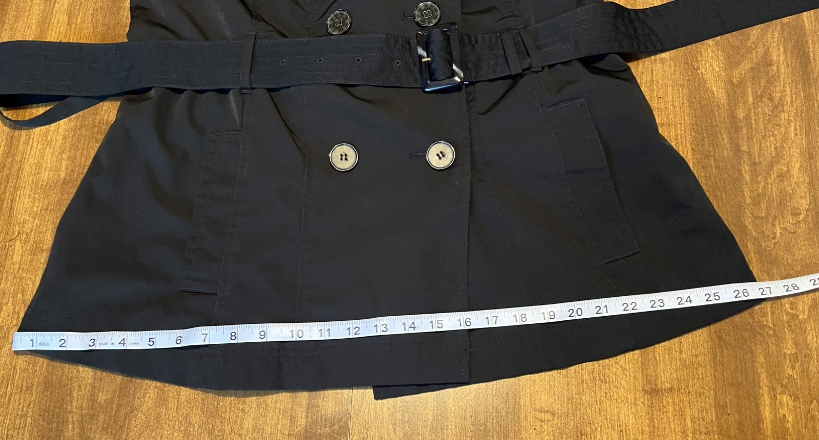 Worthing Black Trench Rain Coat Women’s Size L Mid Length Jacket Belted Classic