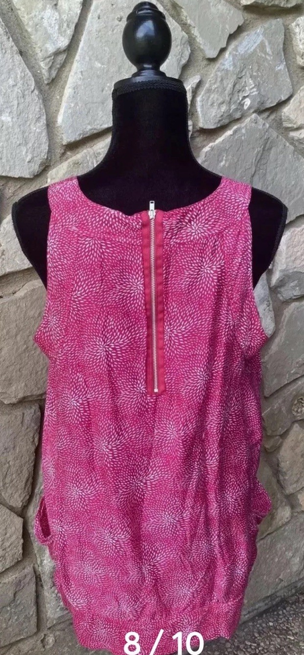 MADISON Tunic Top Large Hot Pink White Slouch Pockets Sleeveless Excellent