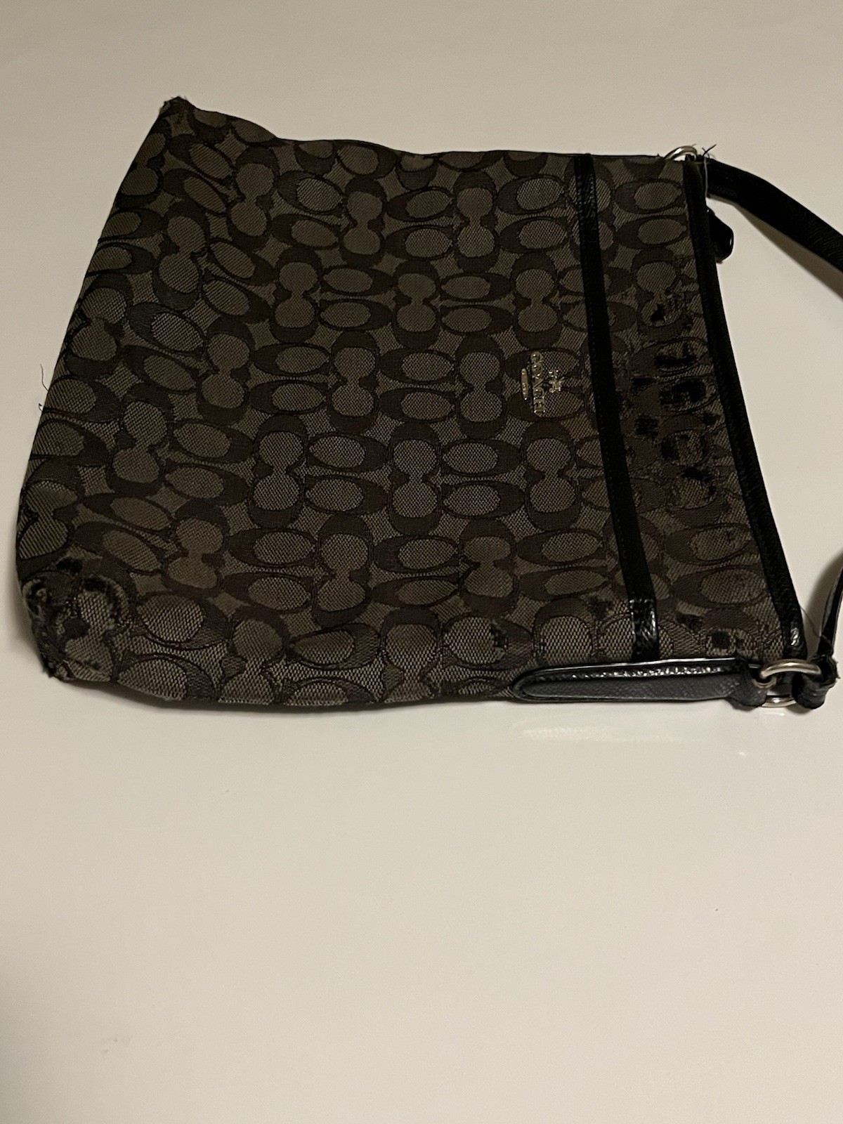 Coach New York Crossbody Black Bag With Cc Monogram Pattern And Adjustable Strap