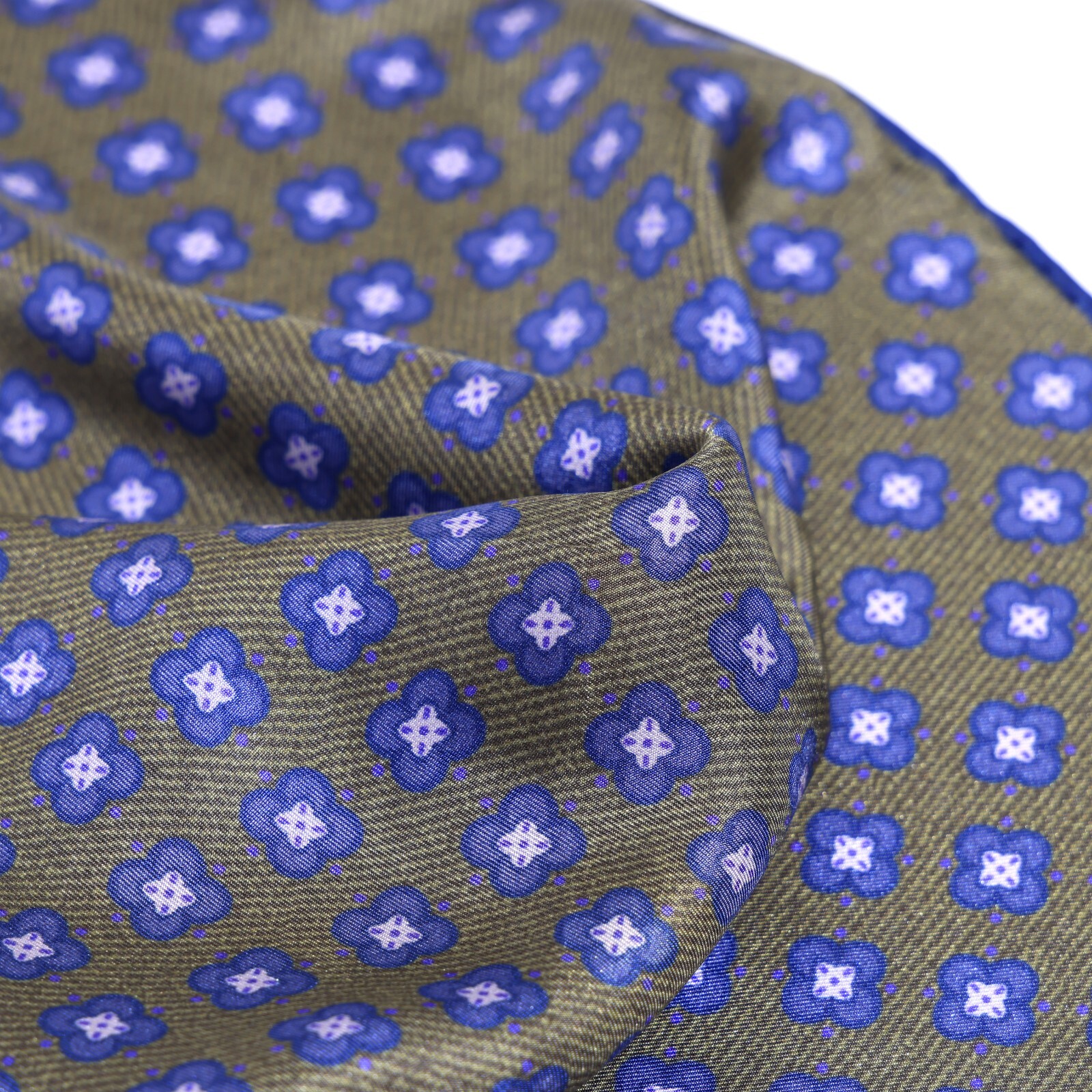 Men’s Pure Silk Twill Handkerchief Army Green Floral Pocket Square 30cm 11.8in