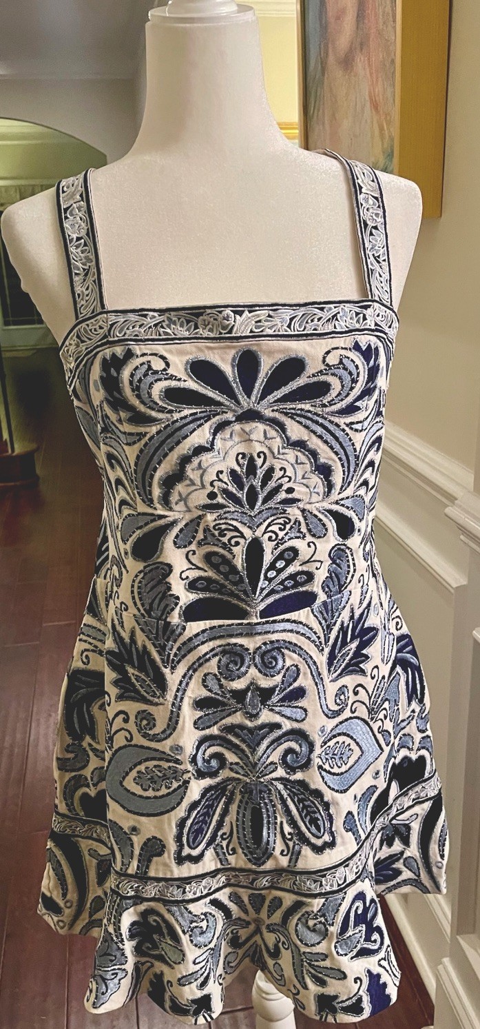 Alice + Olivia Kaiser Embroidered Canvas Mini Dress NWT $695.00 Sz 14