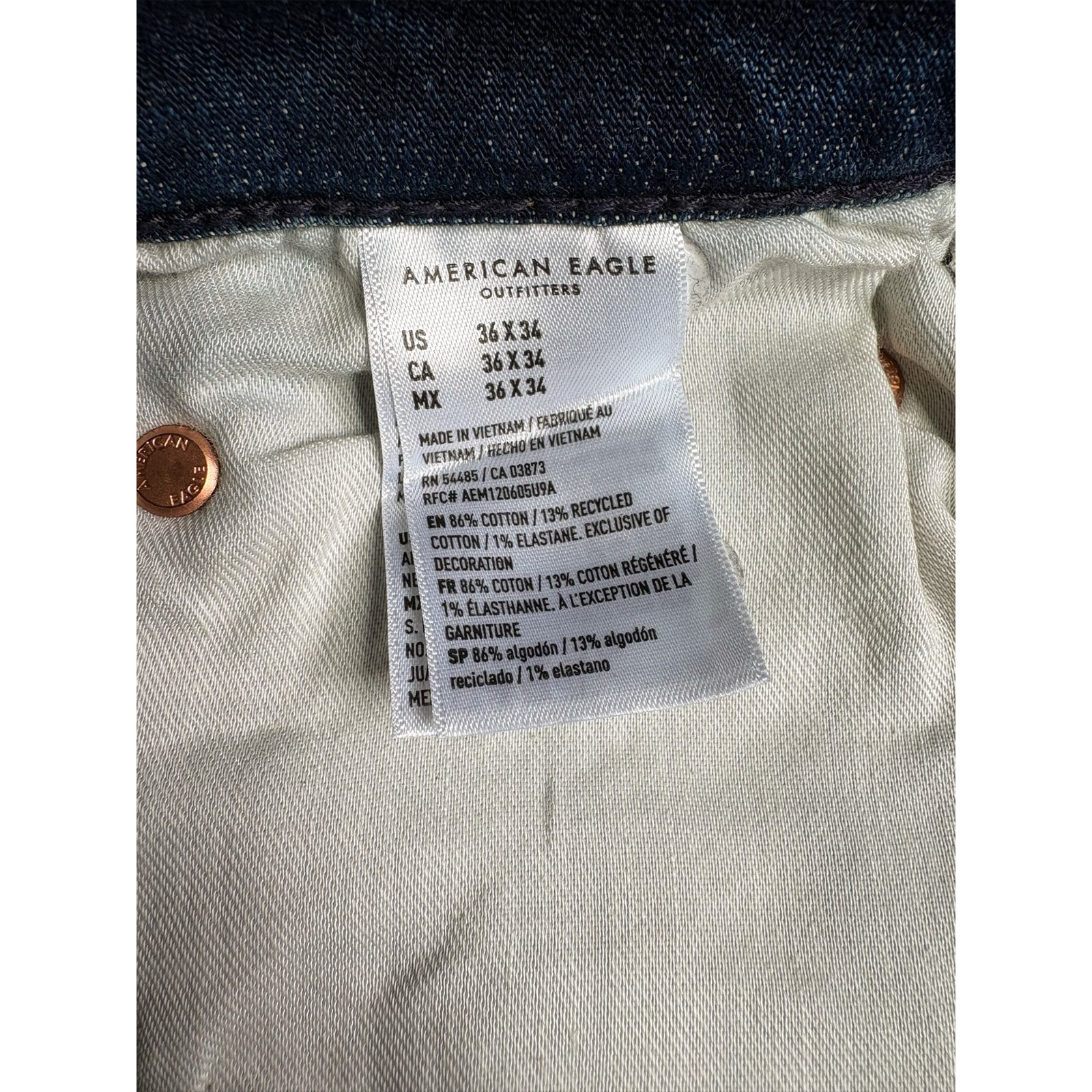 NWT American Eagle Jeans Mens Size 36×34 Deep Navy Airflex+ Relaxed Straight