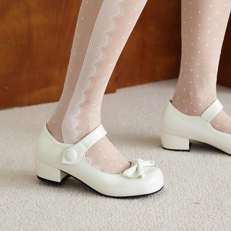 Womens Patent Leather Round Toe Bownot Mary Janes Shoes Ankle Strap Pumps Sweet