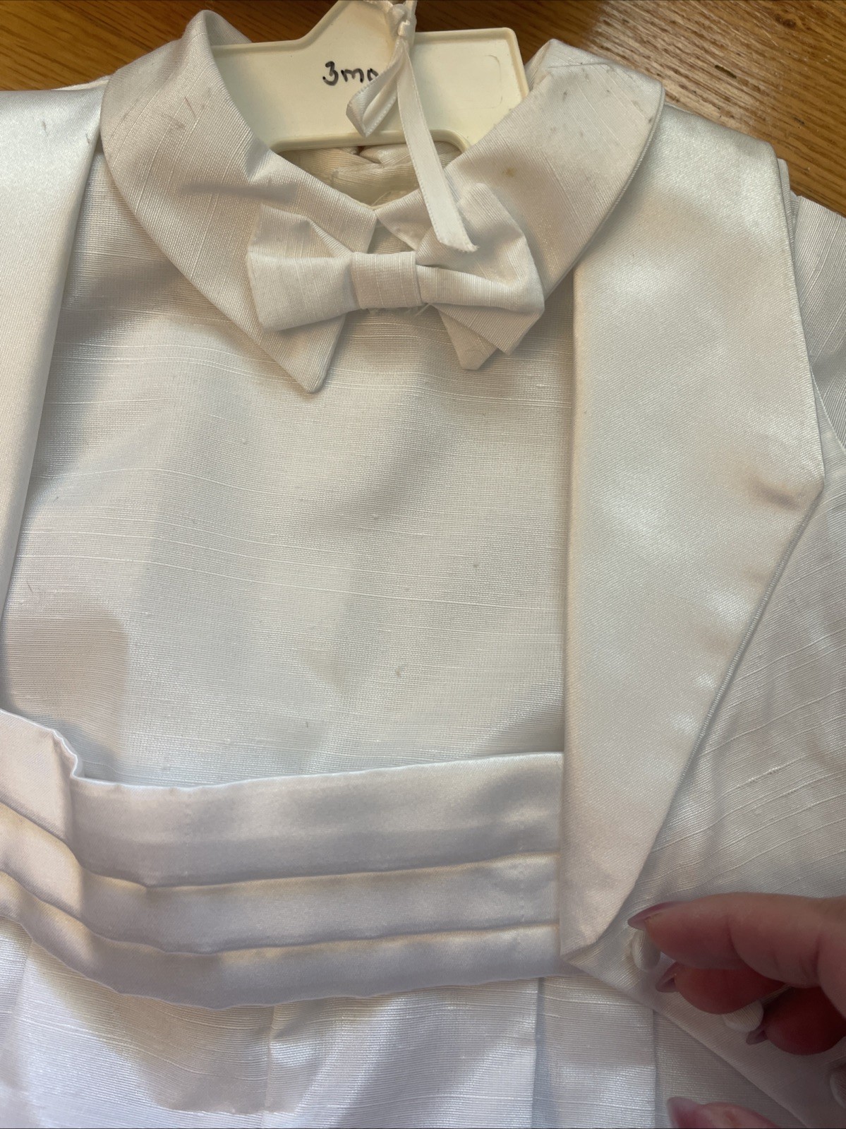 NEW Petit canard Boys Christening Baptism Suit 3 Months White Silk Looking