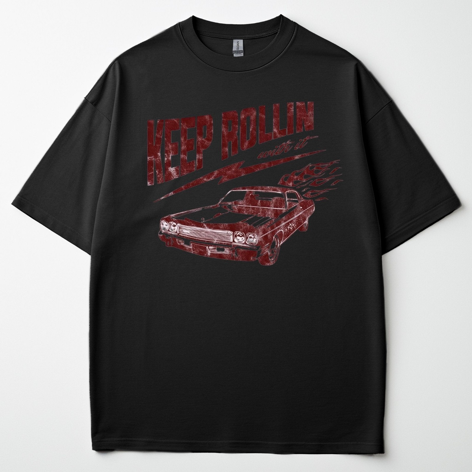 Vintage Hot Rod T-Shirt Keep Rollin Muscle Car Graphic Tee Retro 70s Racing Gift