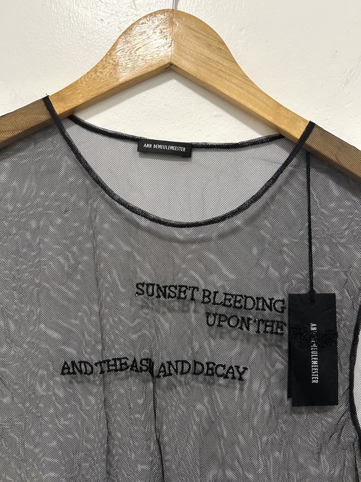 ANN DEMEULEMEESTER BLACK SUNSET BLEEDING EMBROIDERED MESH TANK TOP SHIRT M BNWT