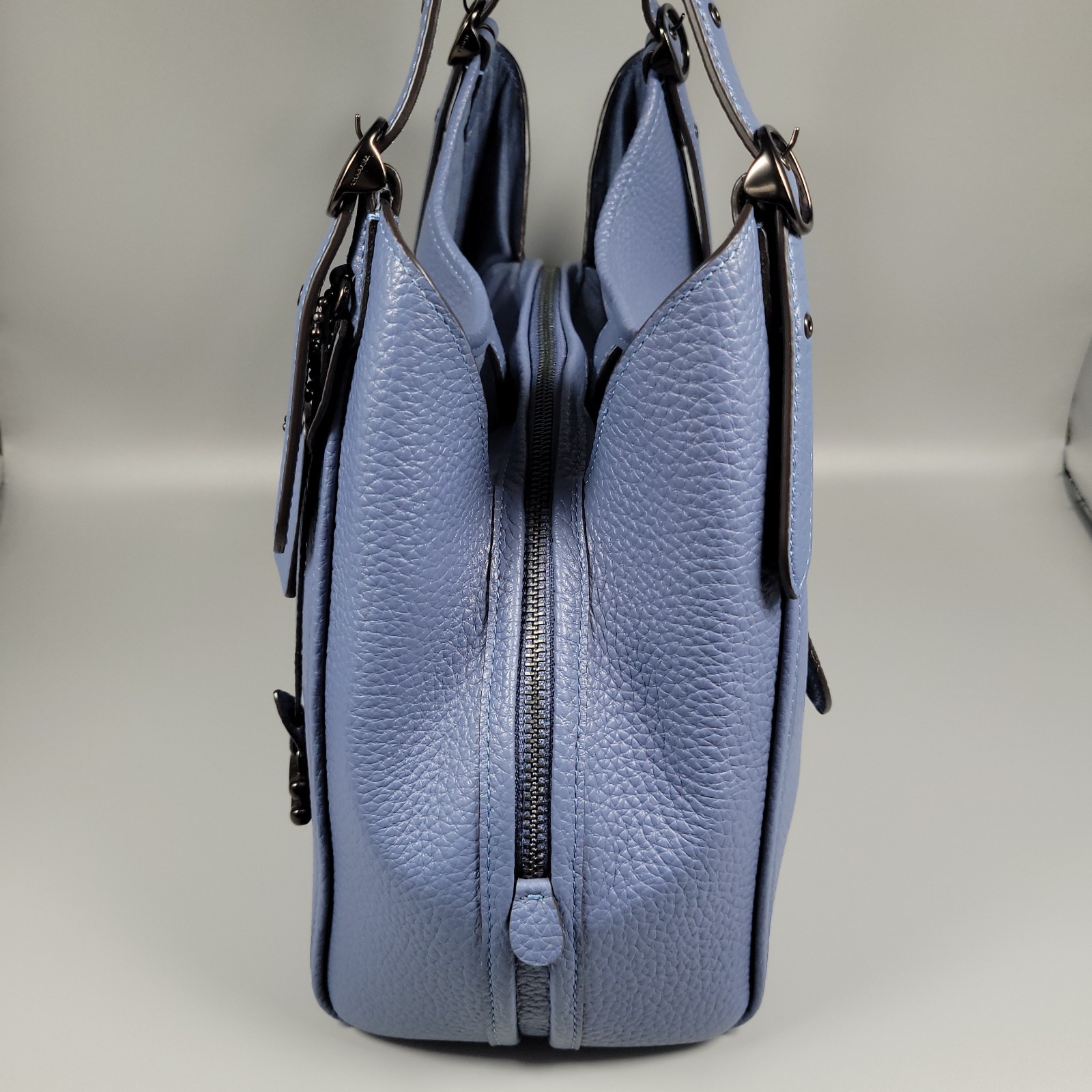 Coach Lori Shoulder Bag Washed Chambray Blue Pebble Leather Purse + Dust Bag