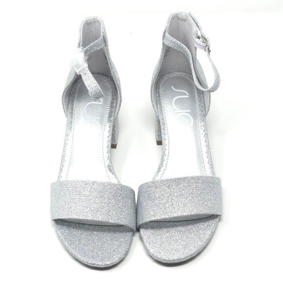 Sugar Noelle Silver Glitter Ankle Strap Block Heel Sandals Size 6M