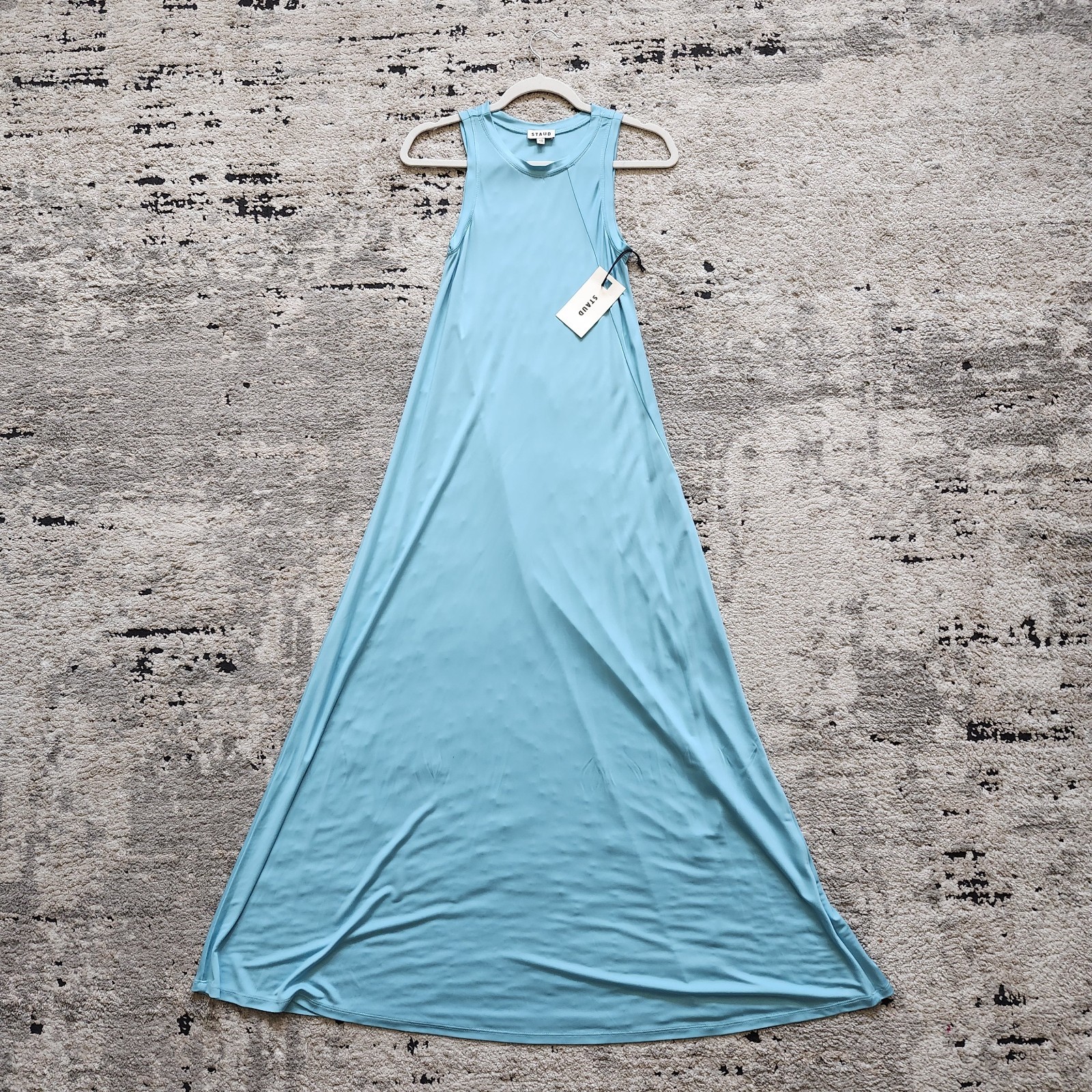 NWT STAUD Davi Dress Aqua Blue Sleeveless A-Line Maxi Dress Size XS