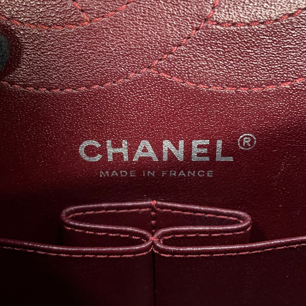 CHANEL 2.55 Double Flap Chain Shoulder Bag Size 24 Aged Calf Leather Black A…