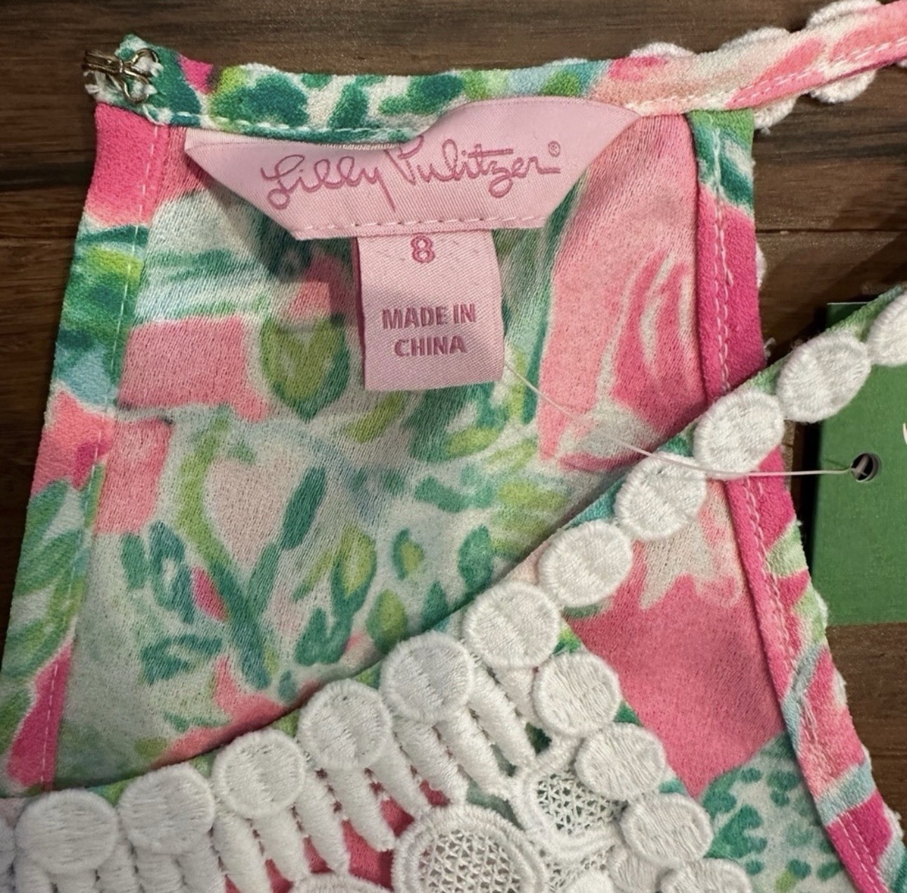 Lilly Pulitzer Shift Dress Size 8 Pink Green White Floral Lace Scoop Neck Zip