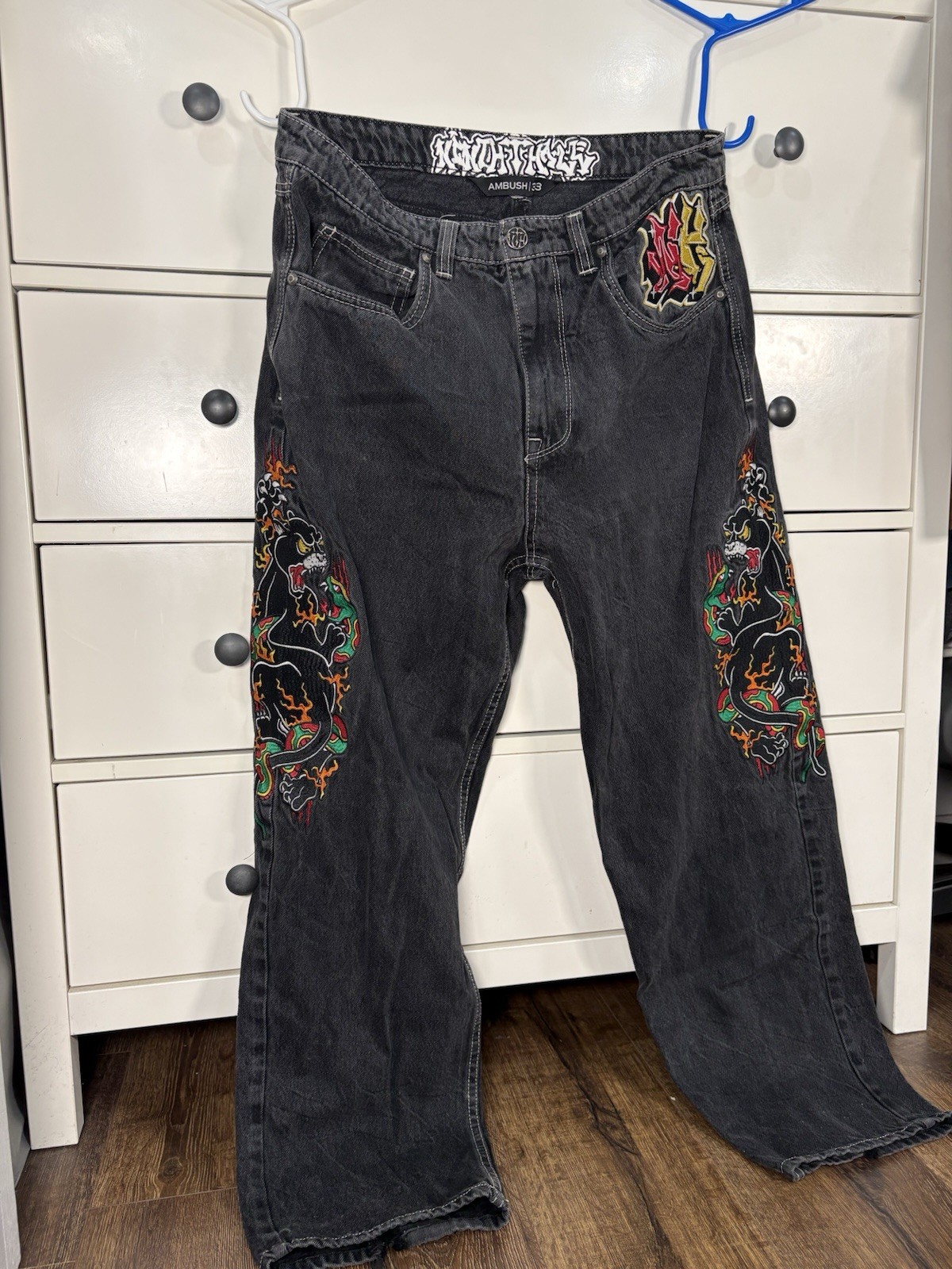Ninth Hall Japanese Style Embroidery On Ambush Jeans, Size 33 Black Jeans