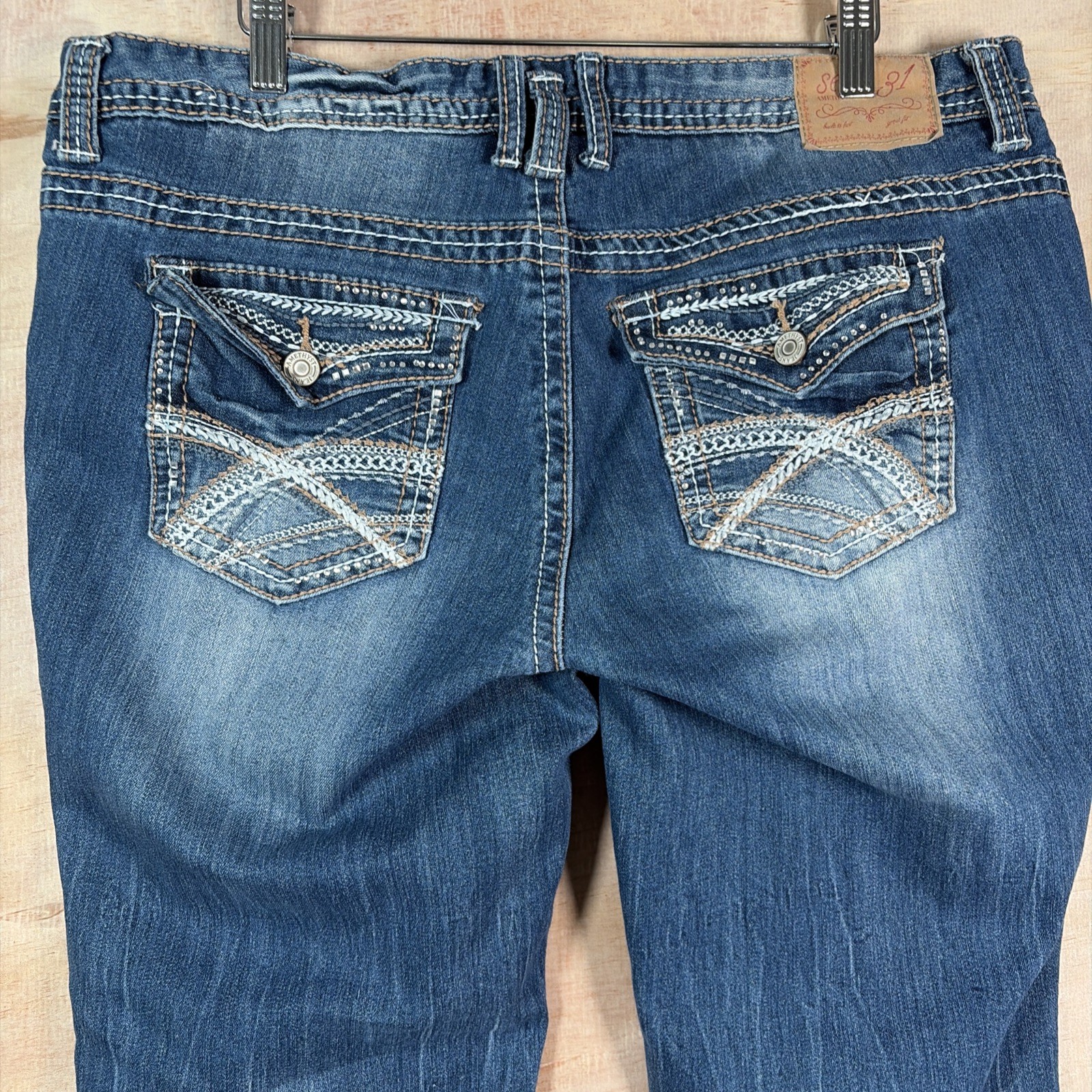 Series 31 Amethyst Jeans Womens 38×30 Blue Bootcut Pockets Embroidered