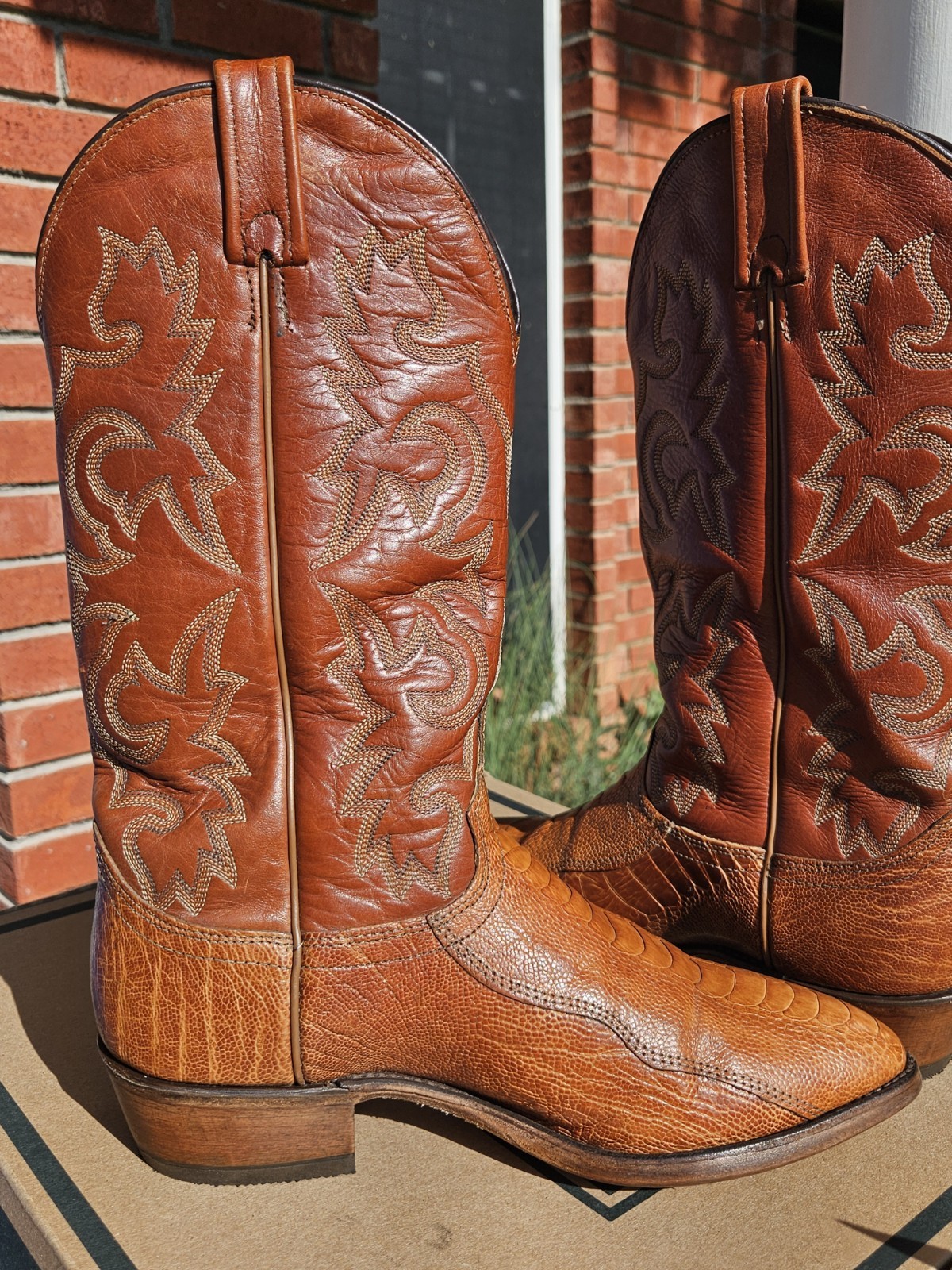 J Chisholm Men’s Cowboy Boots Size 9D “Cognac Ostrich Leg” W/NEW HEEL CAPS!