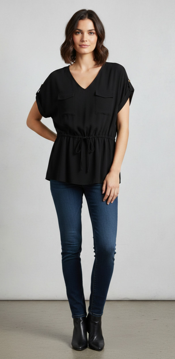 Zero 2 Eight Black Cap Sleeve Knit Blouse Size XL NWT