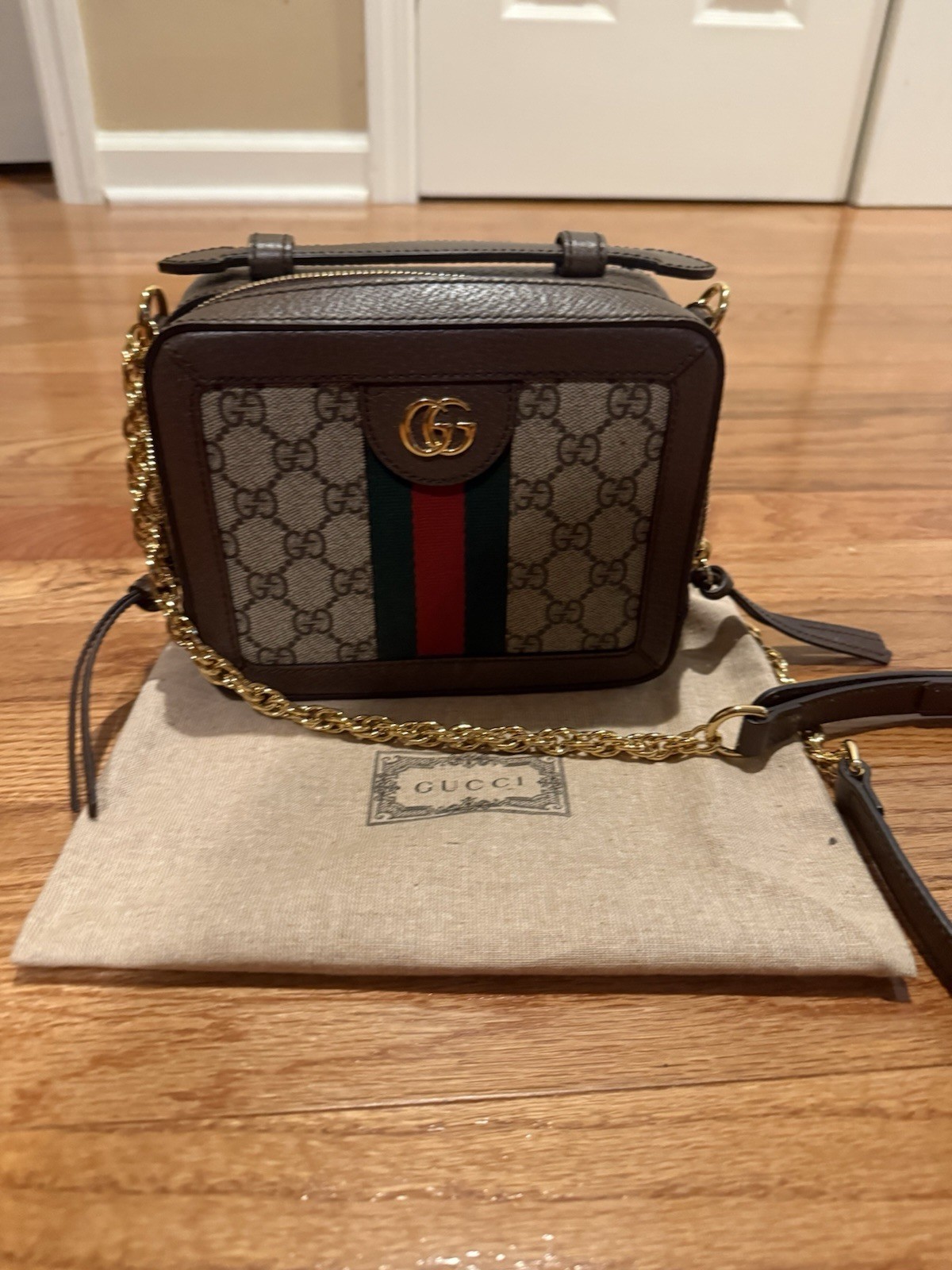 Gucci GG Supreme Monogram Mini Ophidia Top Handle Shoulder Bag Authentic New