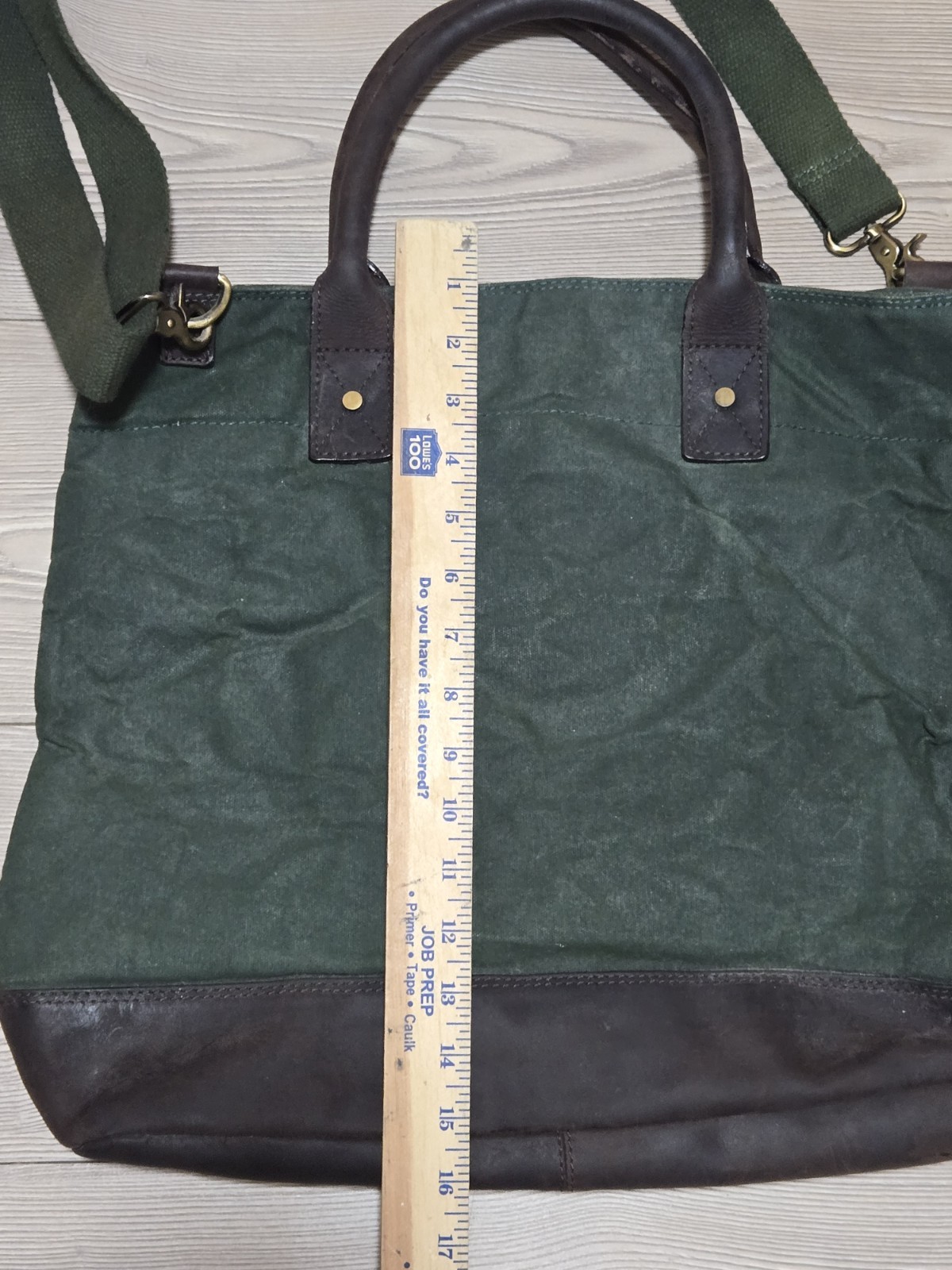 Waxed Canvas Tote Bag Leather Handles Forest Green Medium Size Lined 15″x16″
