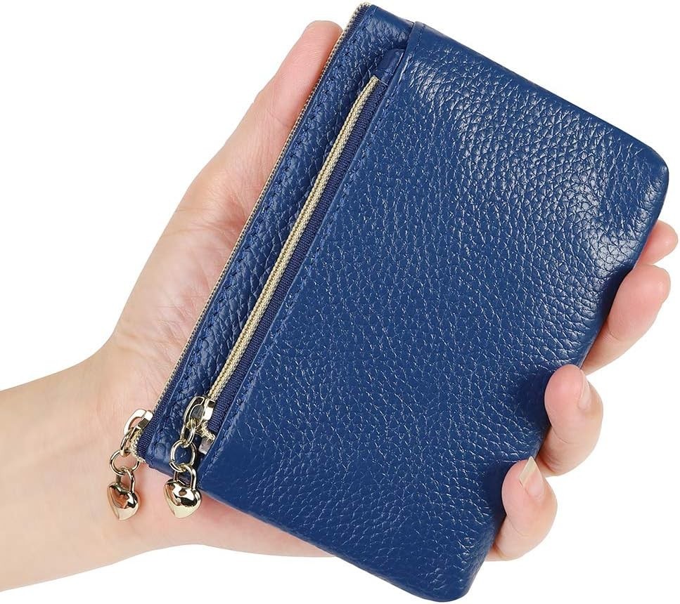 Stylish Women’s Royal Blue Genuine Leather Coin Purse with Zipper Closure