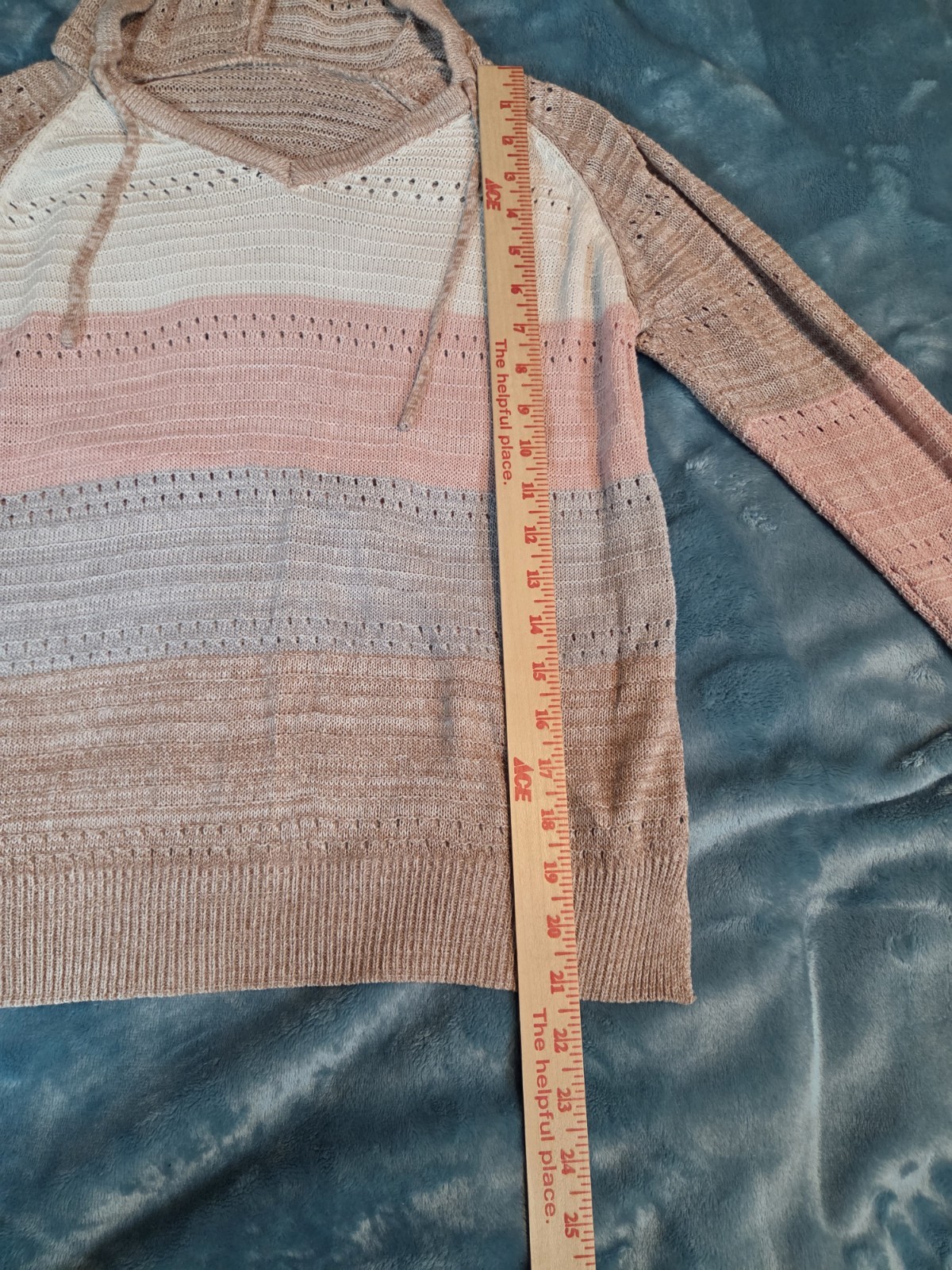 White Pink Gray Tan Striped Lightweight Hoodie Sweater Size XS-S