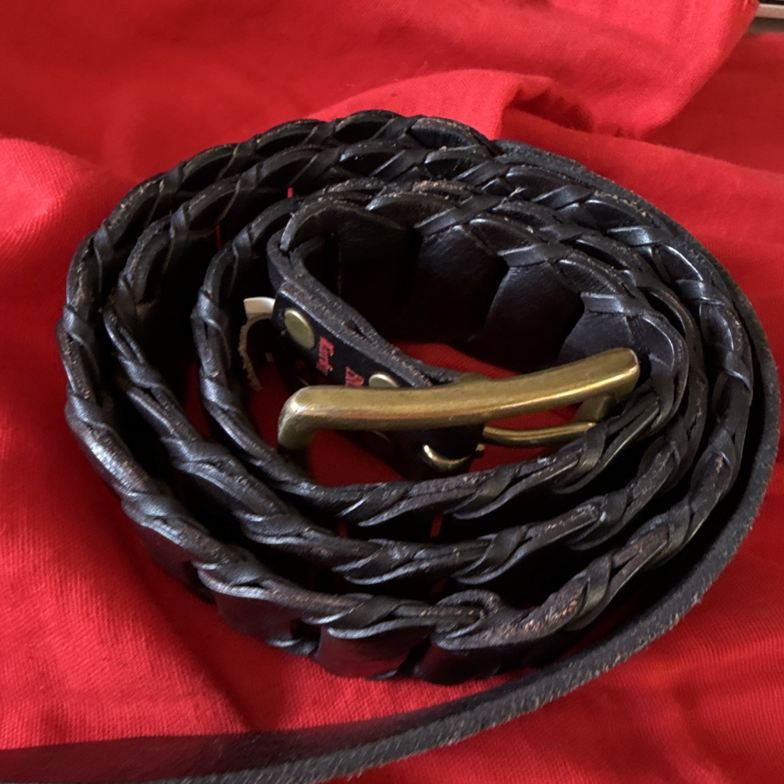 Lucky Brand Men’s Black Braided Belt Brass Buckle 1.5in Width Size 42