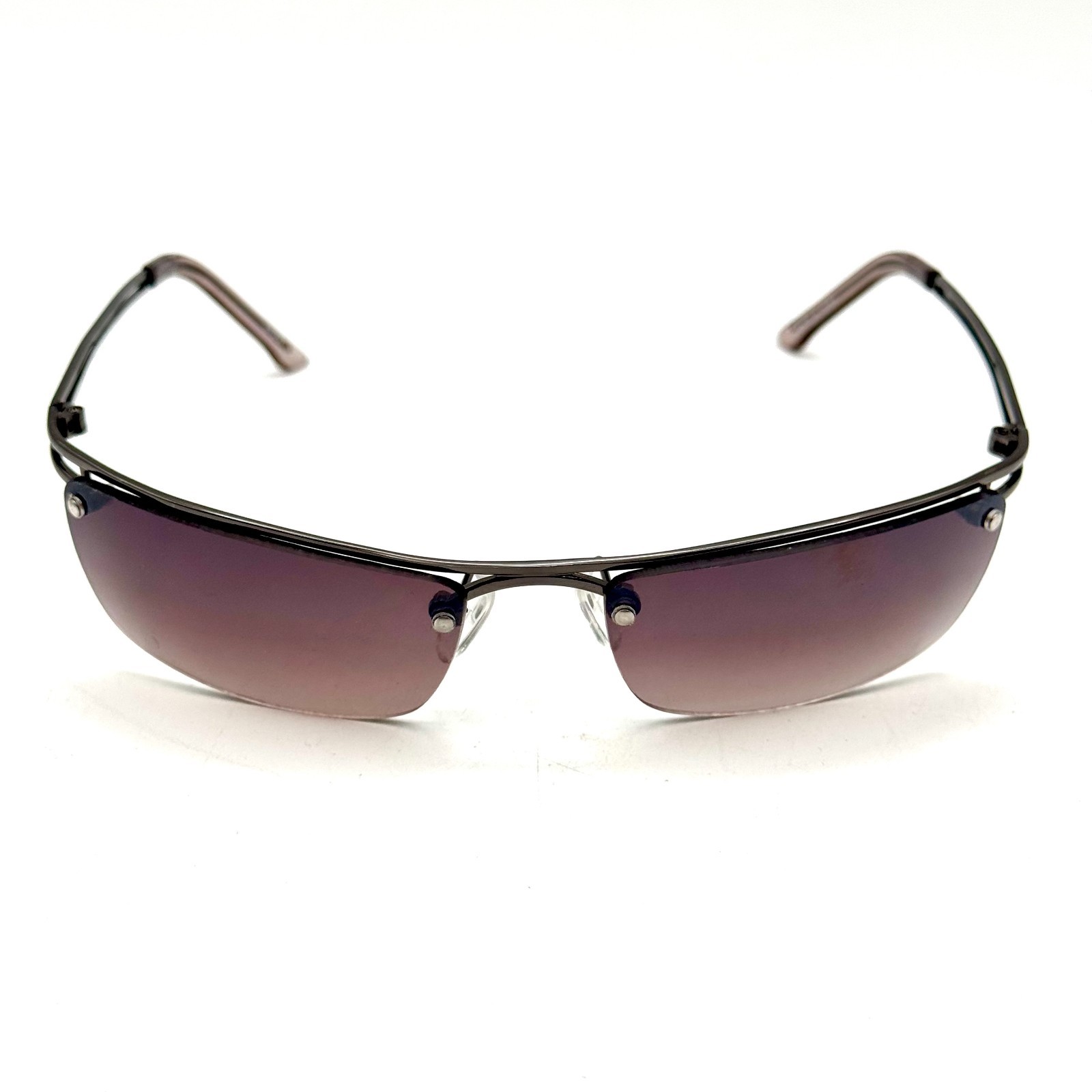 Fashion Rimless Oval Sunglasses Grey Metal Designer Frame Gradient Lens 90’s Y2k