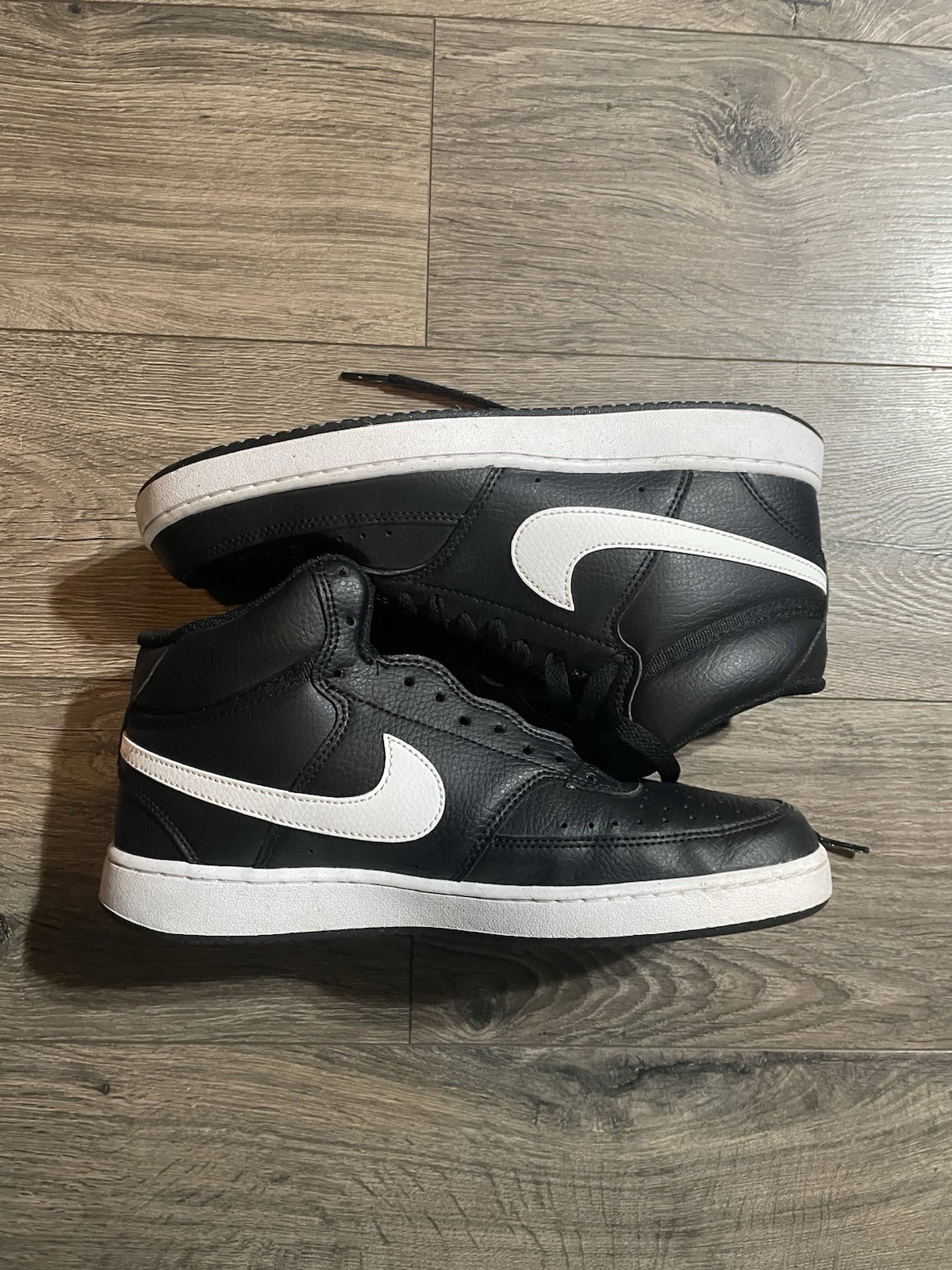 Nike Court Vision Men’s Mid Top Lace-Up Leather Sneaker Black/White