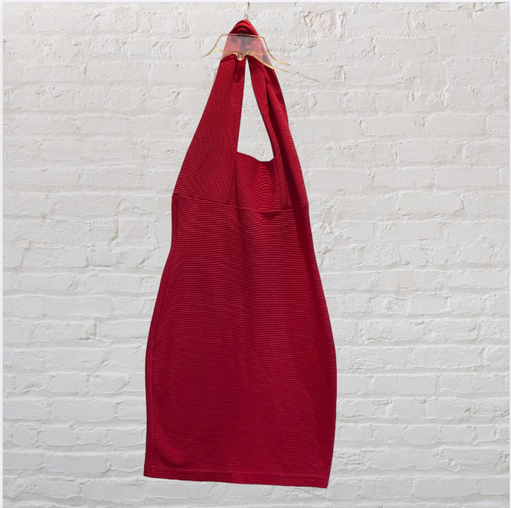 DAVID BENJAMIN COLLECTION — Halter Dress, Red, Backless, Form Fitting, Stretch