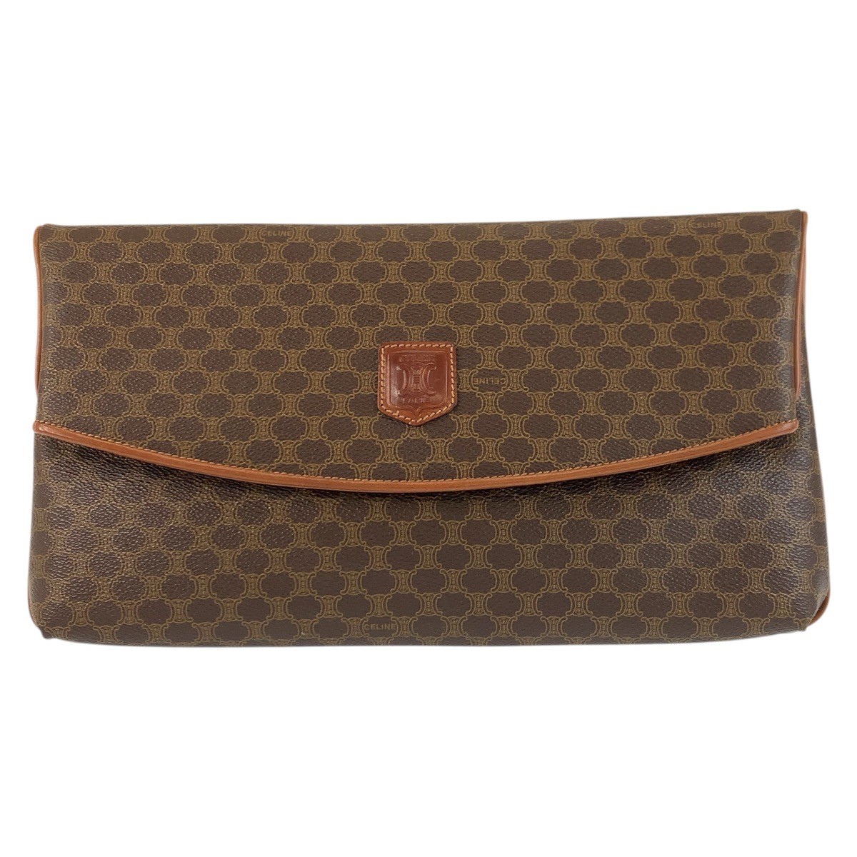 CELINE vintage Macadam MO6 Clutch bag pouch Brown Gold Hardware PVC