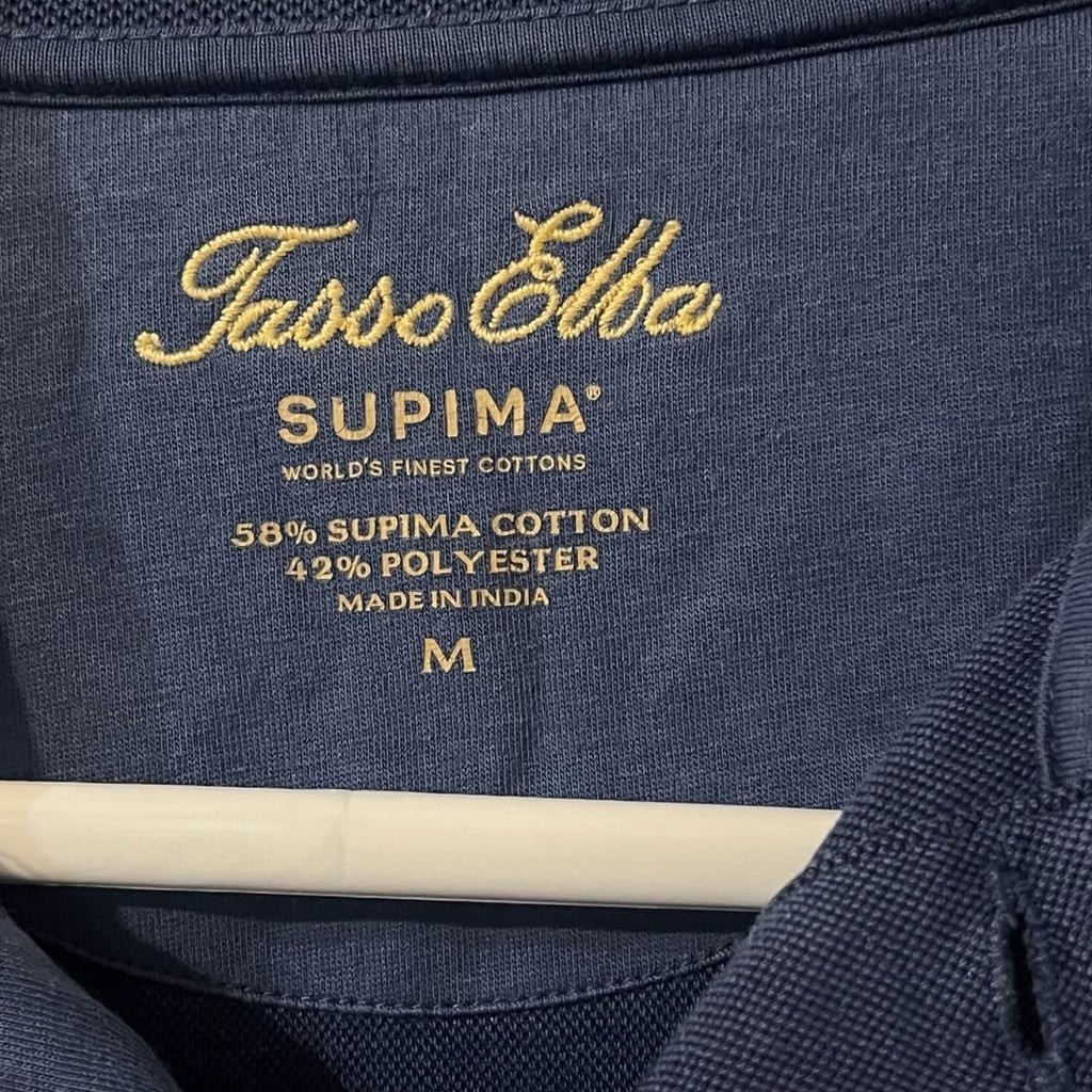 Tasso Elba Supima Cotton Blend Long Sleeve Polo Shirt Blue Medium 010-0008