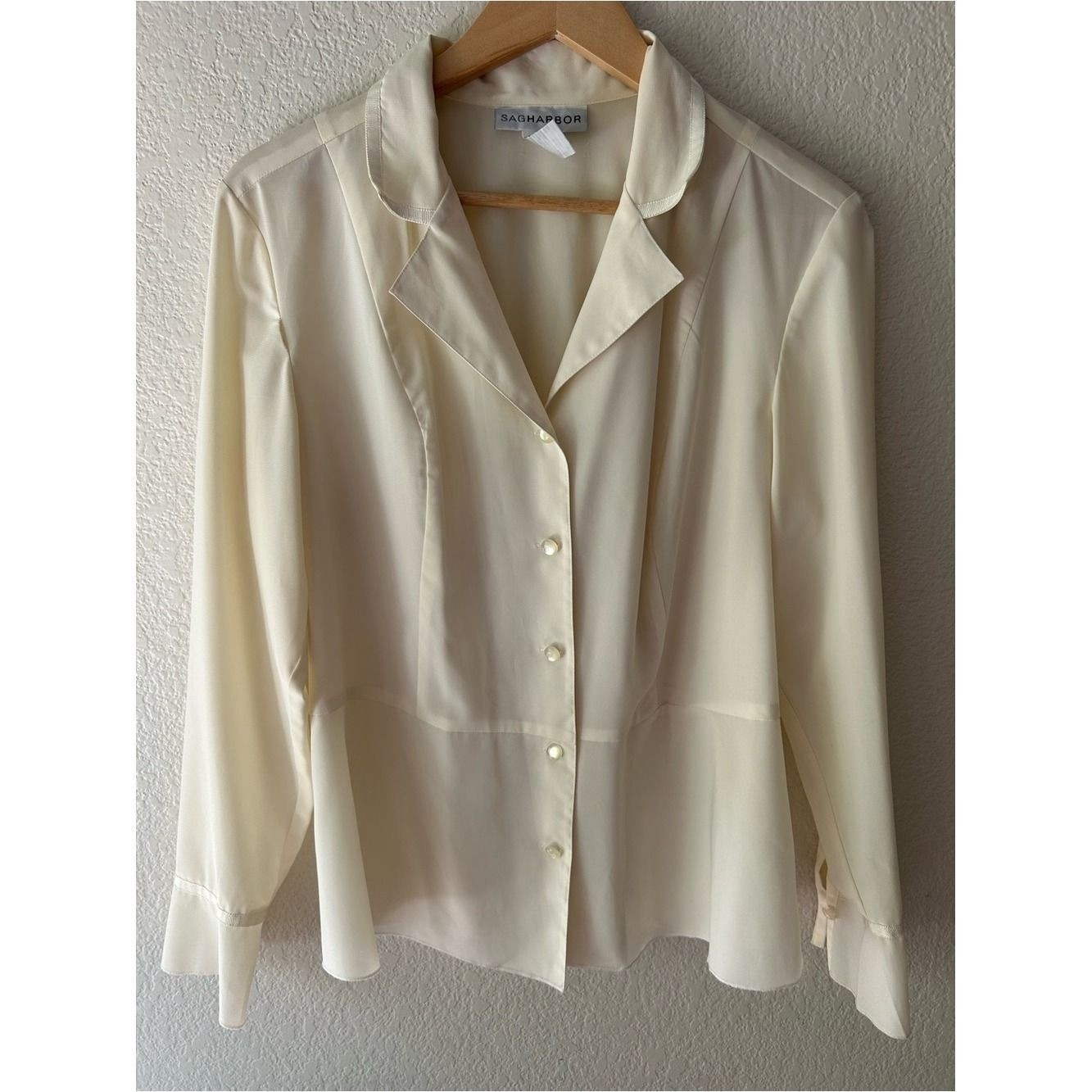 Pearl Promises | Ivory Satin Ribbon Trim Blouse | 90s Bridal