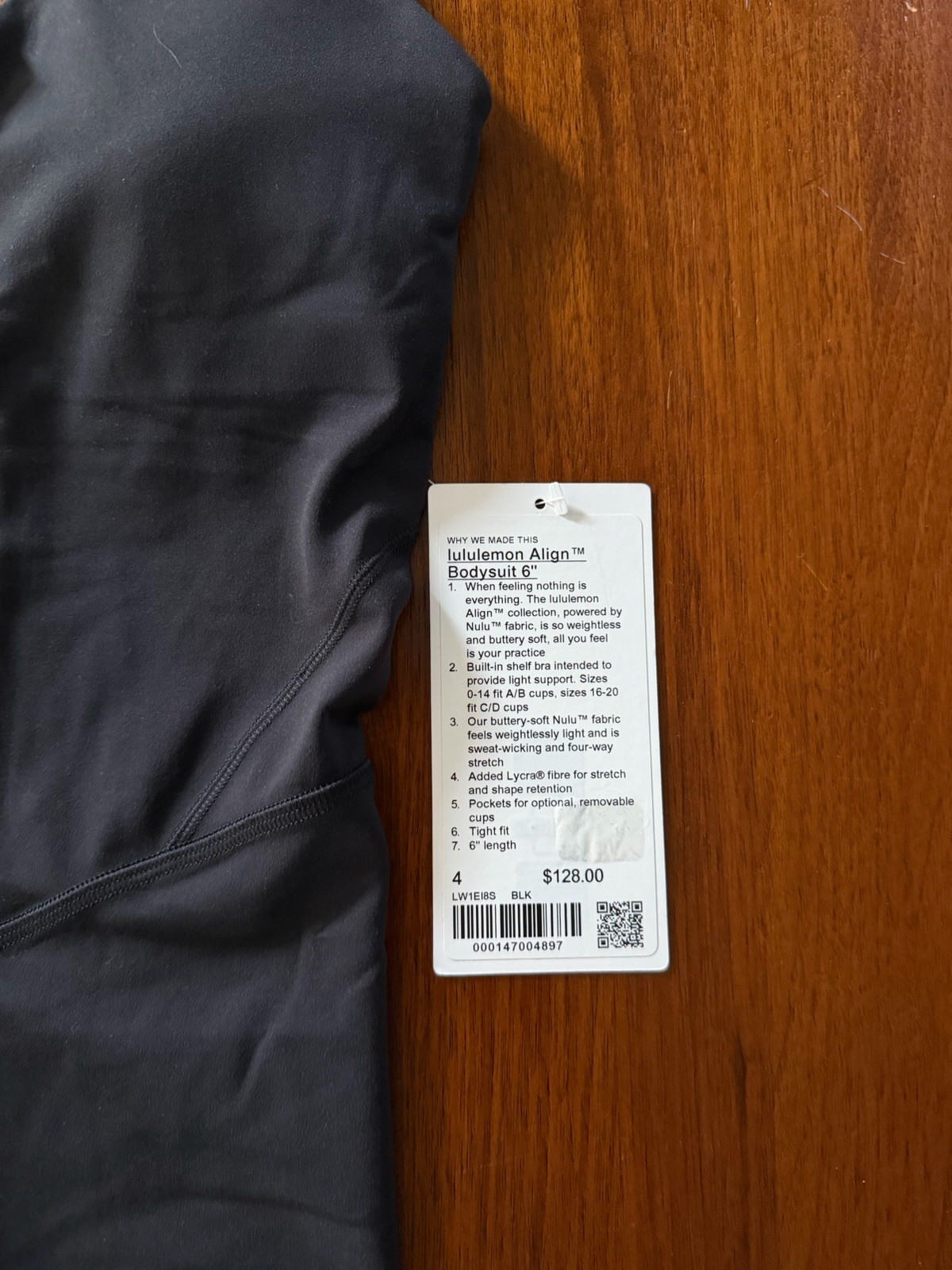 Lululemon Align Body Suit Size 4 Length Black NWT 6” Inseam