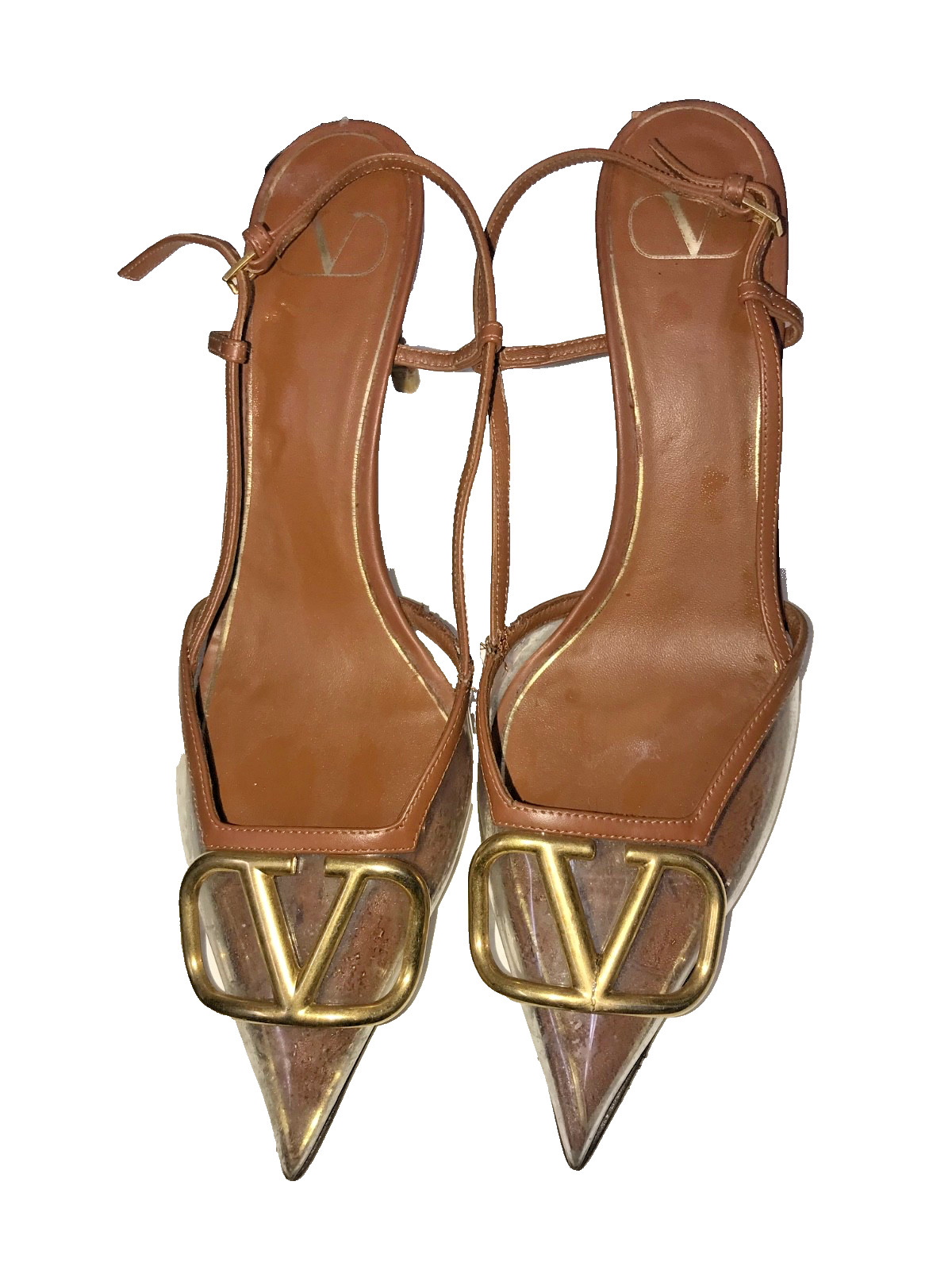 Valentino Garavani Vlogo Brown Pointed Toe Transparent Slingback Pump SZ 40
