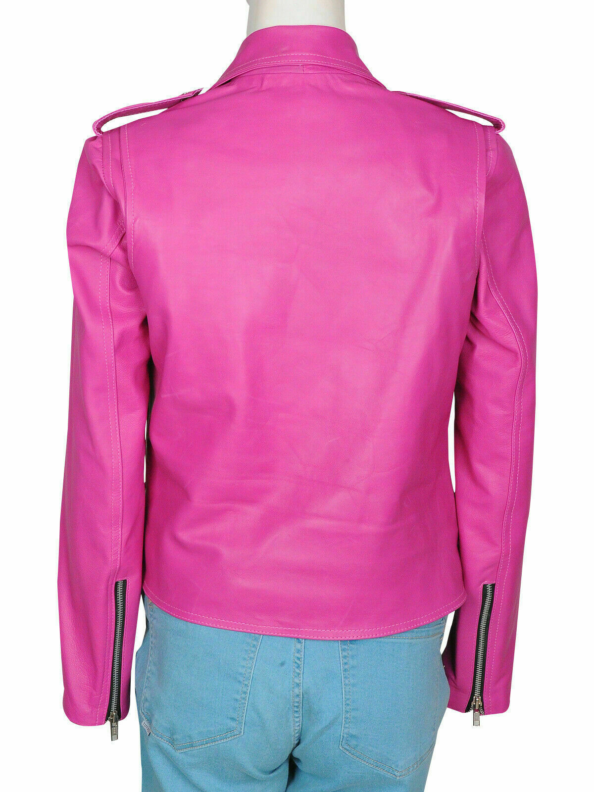 Women’s Pink Leather Motorcycle Jacket Genuine Lambskin Belted Biker Moto Coat