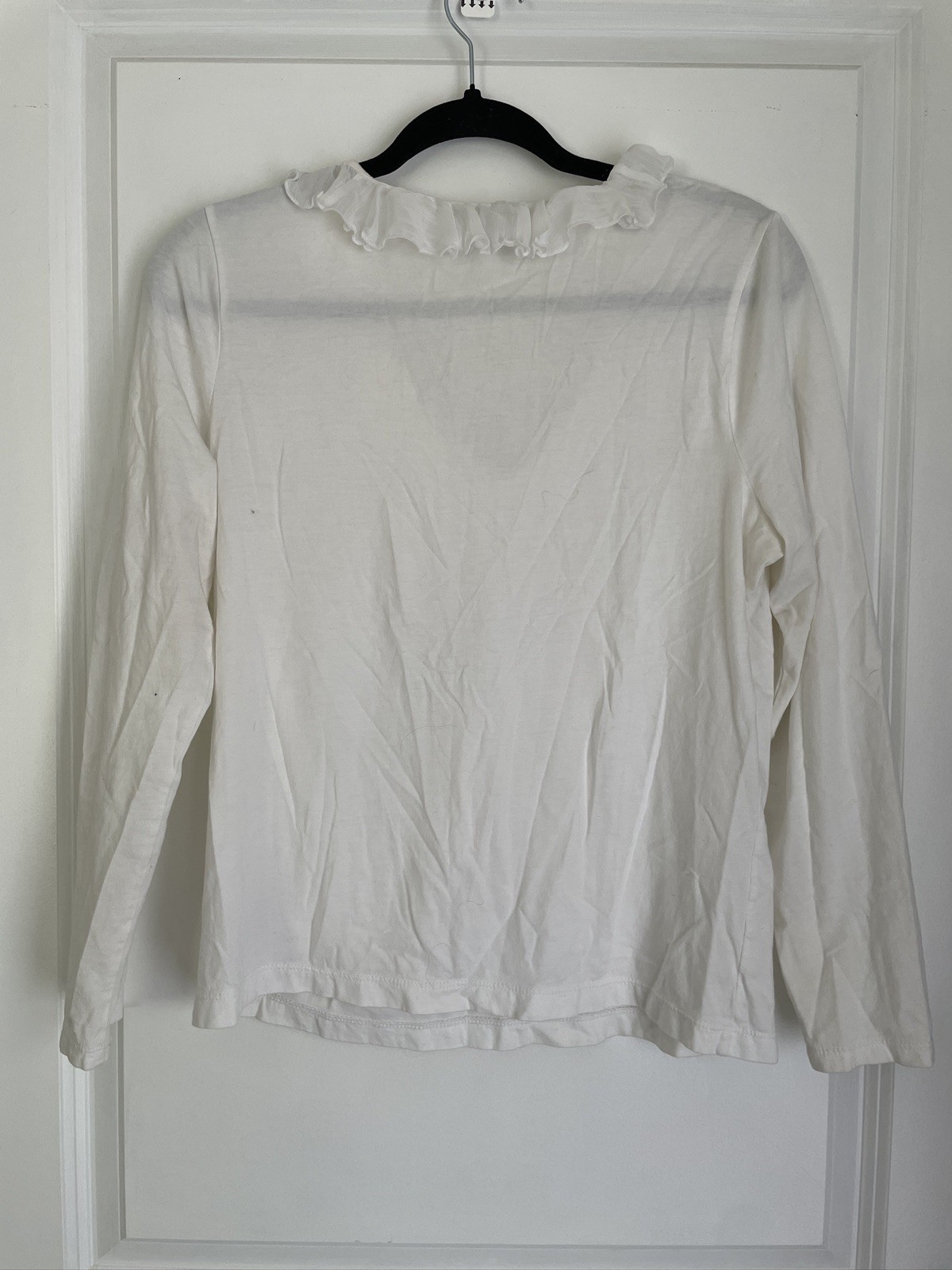 CHAPS Women Ruffle V Neck Long Sleeve Top White Cotton Knit Blouse Romantic Y2K