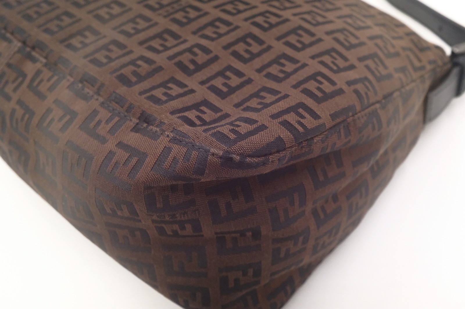 Authentic Fendi Zucchino Mamma Baguette Shoulder Bag 8BR001