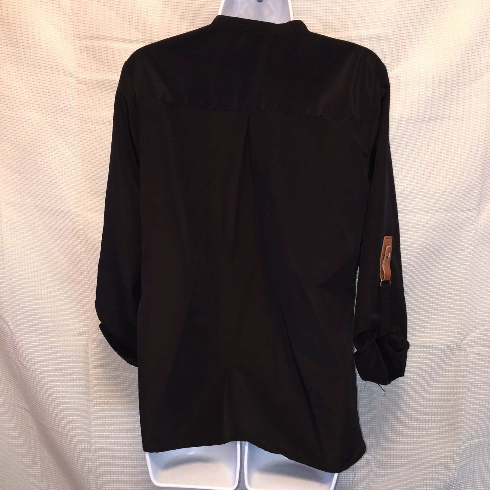 Elementz womans medium black blouse silver buttons strap detail on sleeve