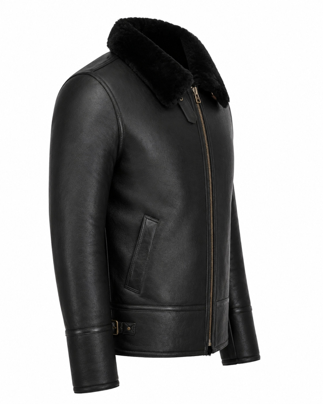 Men’s B3 Black Fur Shearling Sheepskin Leather Jacket Bomber Pilot RAF coats