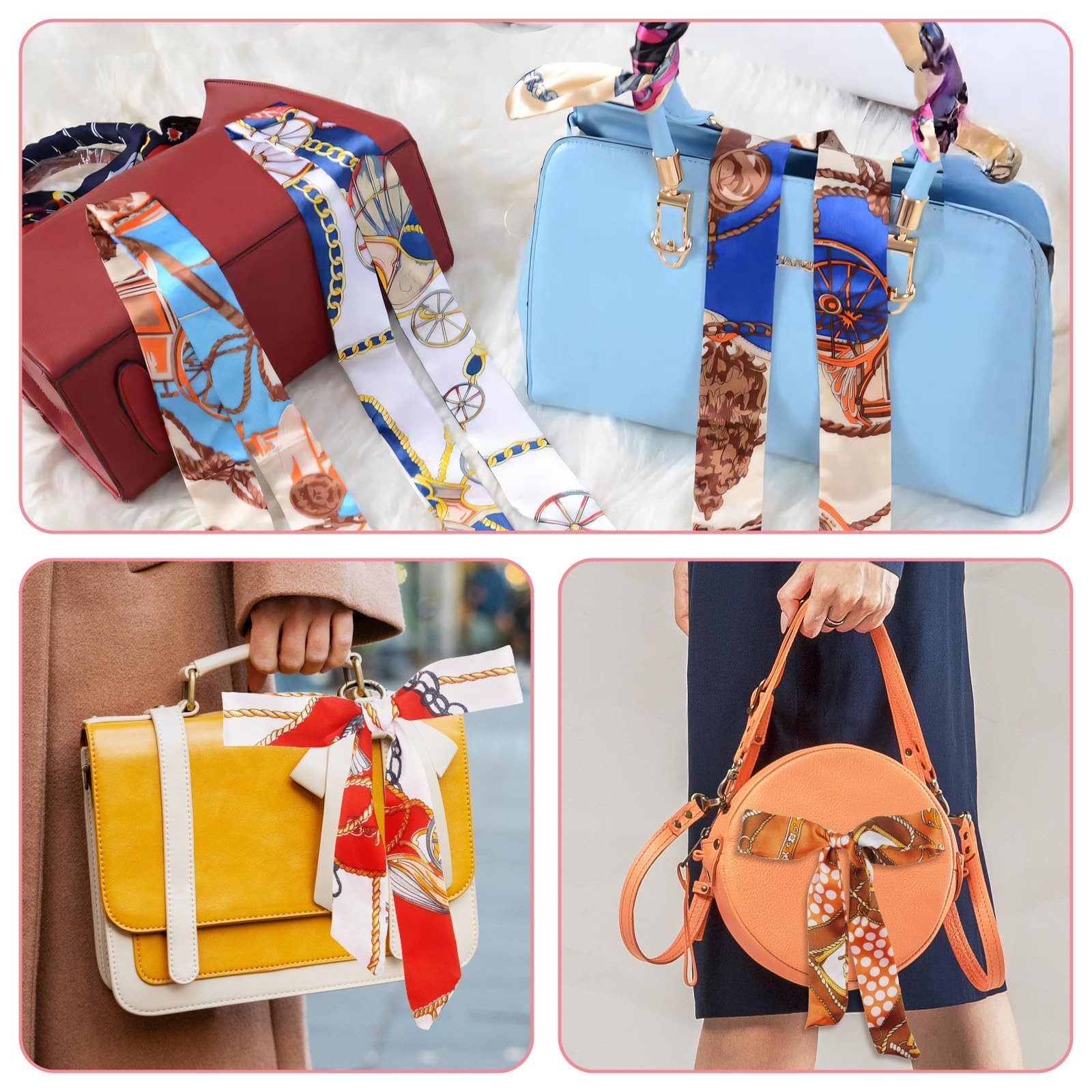 7 Pack Satin Handbag Handle Wrap Ribbon Neckerchief Scarf for Women