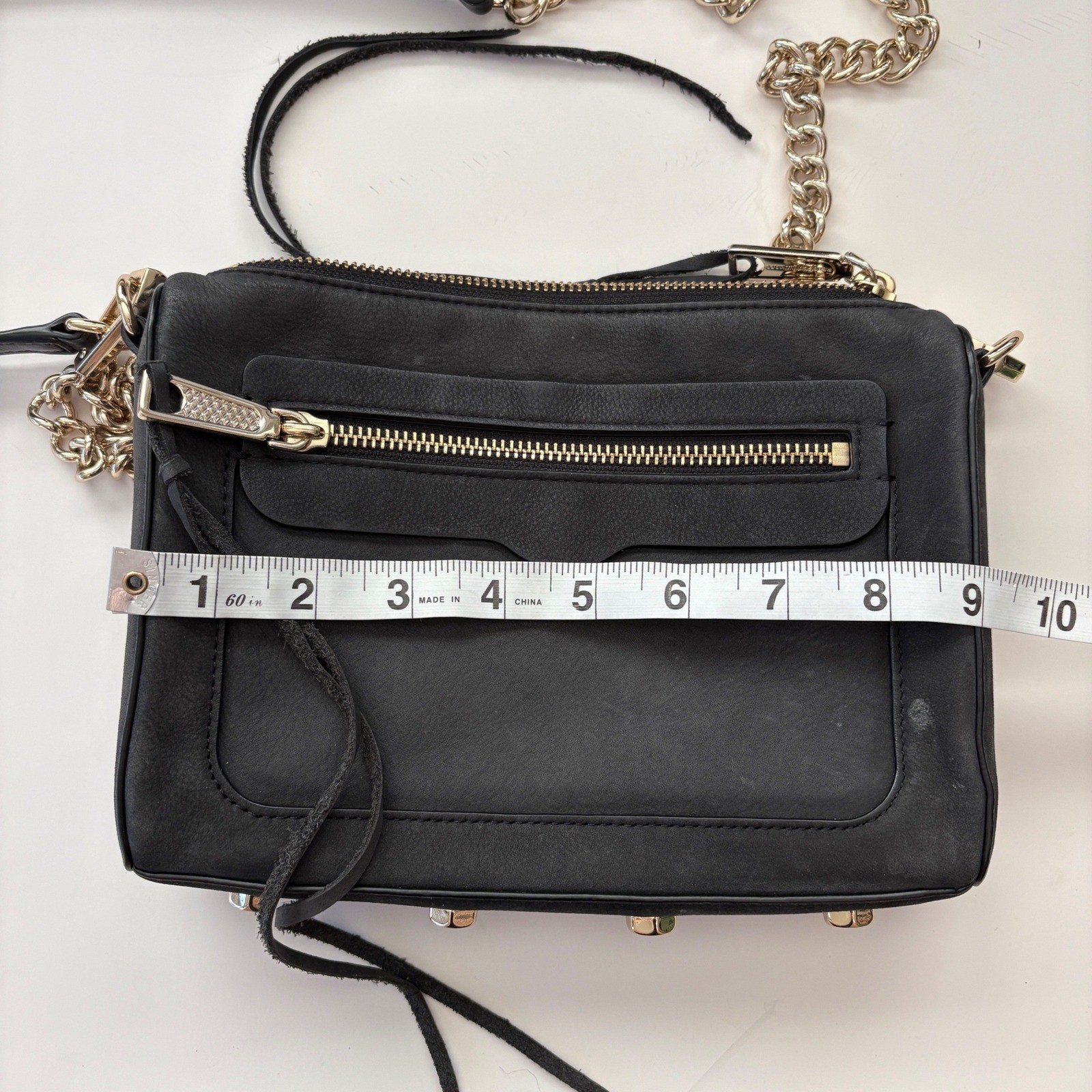 Rebecca Minkoff Mini MAC Crossbody Bag Black Nubuck Leather Gold Hardware Clutch