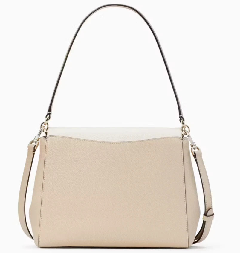 Kate Spade Leila Medium Flap Shoulder Bag Beige & White Leather