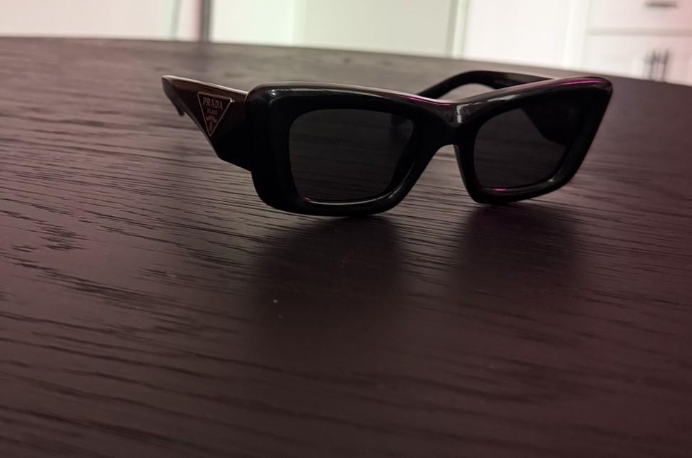 PRADA Milano Women’s Rectangle Sunglasses Black Plastic Frame Blck Tinted Lenses
