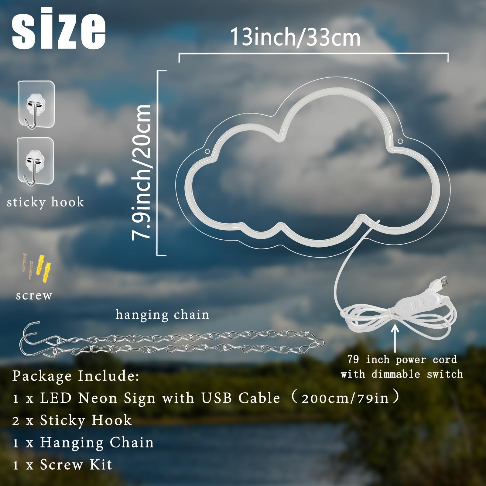 Cloud Neon Sign Cute White Clouds LED Light Sign for Wall,13 * 7.9IN Dimmable…