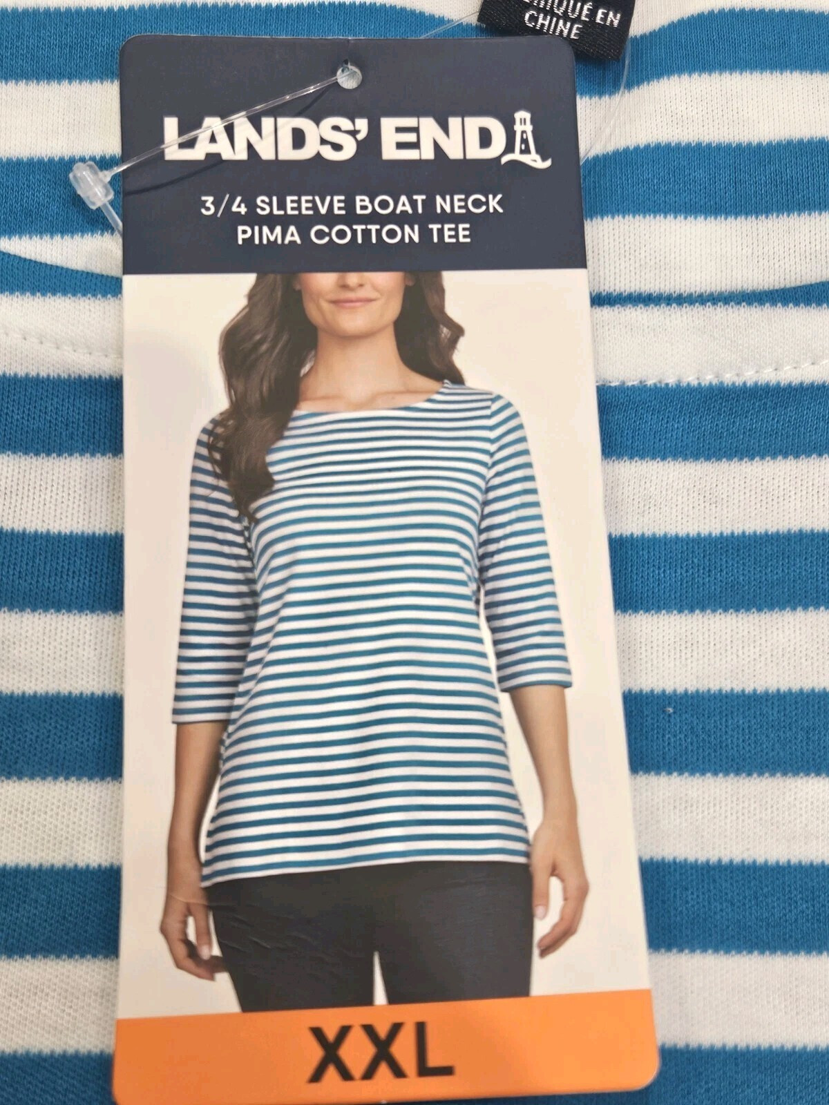 Lands’ End 3/4 Sleeve Boat Neck Pima Cotton Tee